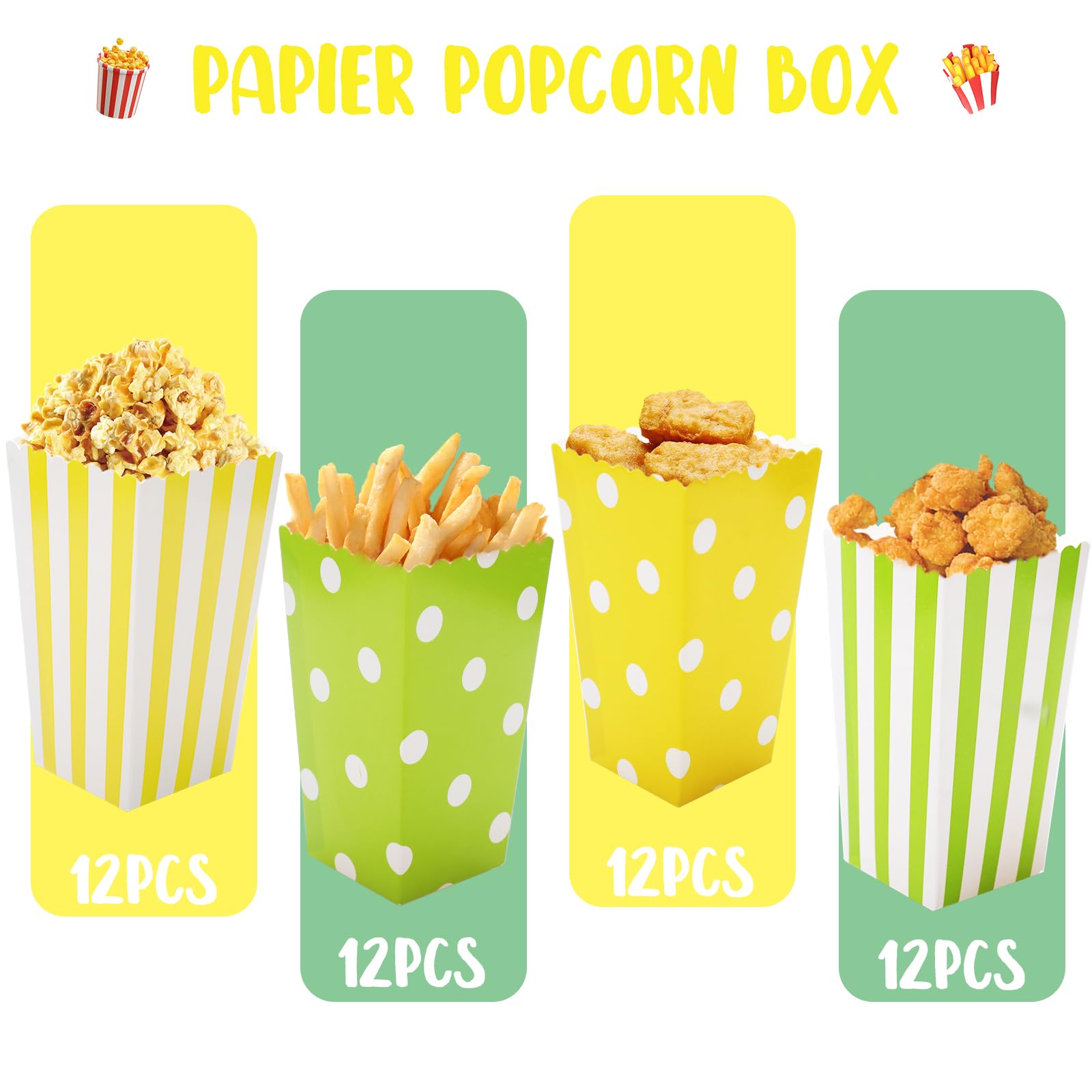 48 Confezione Di Scatole Popcorn In Carta Mini Per Feste E Film – Giallo E Verde