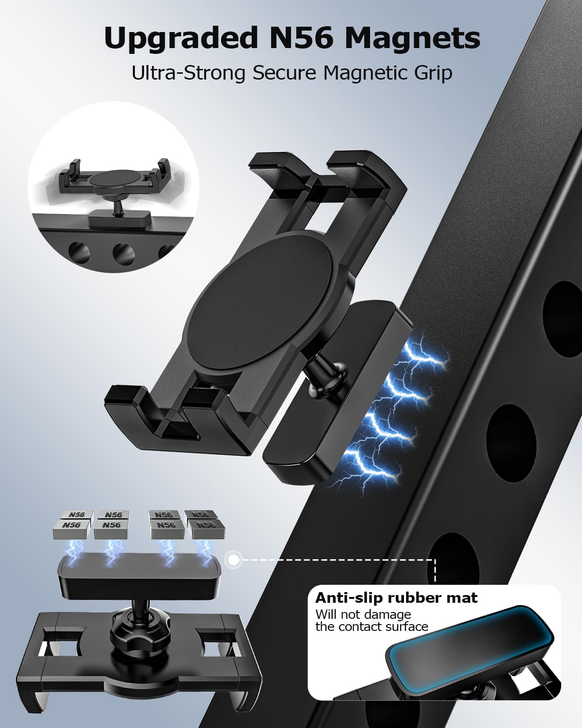 Extrem Stark Magnetische Tablet Halterung für Fitnessstudio Kühlschrank Garage Werkbank Metallregal [Tragbar & Stabil] Magnethalterung mit Metallfuß für iPad, Galaxy Tab, Z Fold, Fire, Handy