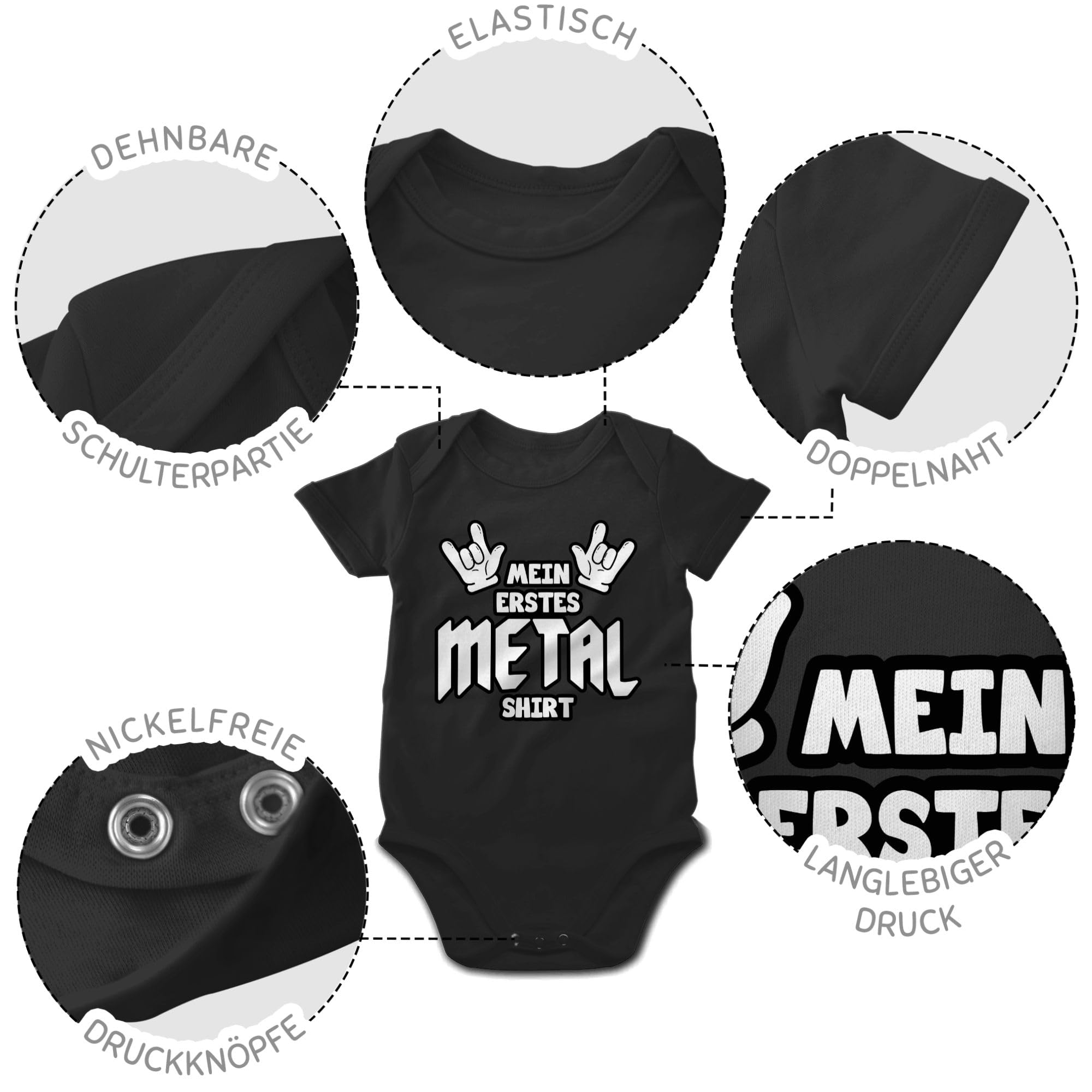 Shirtracer - Baby Body Kurzarm - Sprüche - Mein erstes Metal Shirt Comic