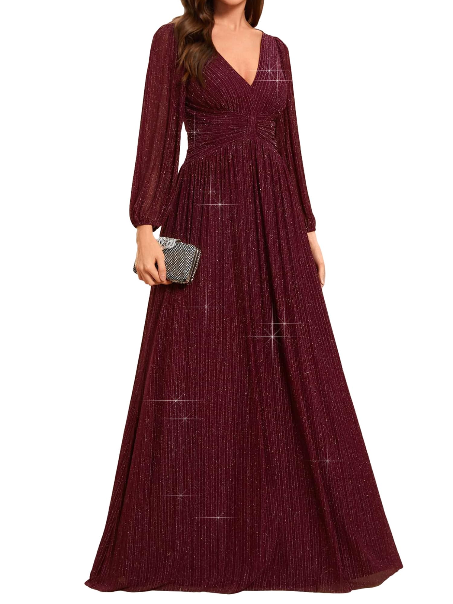 Ever-Pretty Robe de Soirée Femme Longue Brillants Plissé A Line Col V Chic EE01961-P