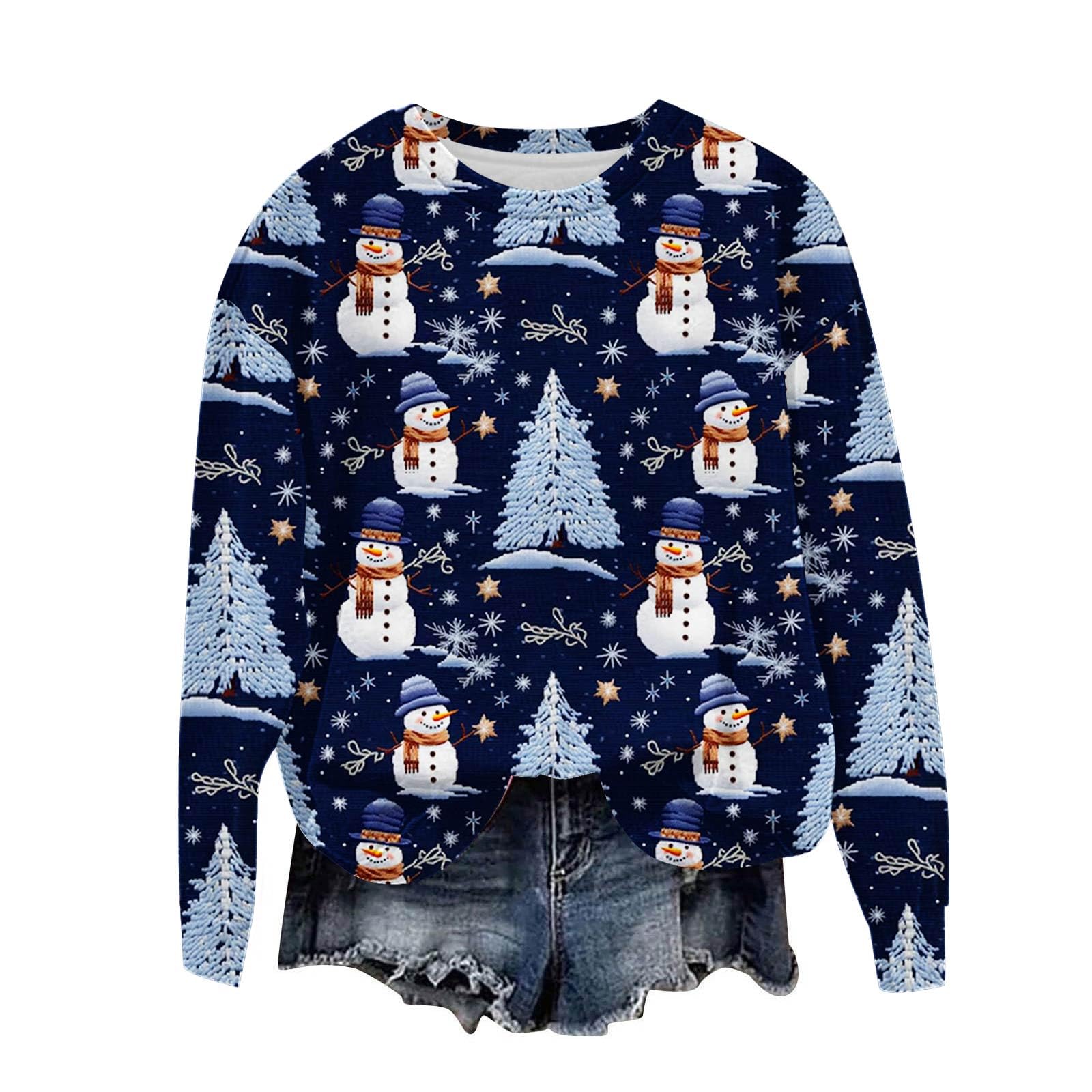 Ugly Christmas Sweaters for Women 2023 Cute Xmas Long Sleeve Sweatshirt 3D Car with Tree Graphic Crewneck Pullover