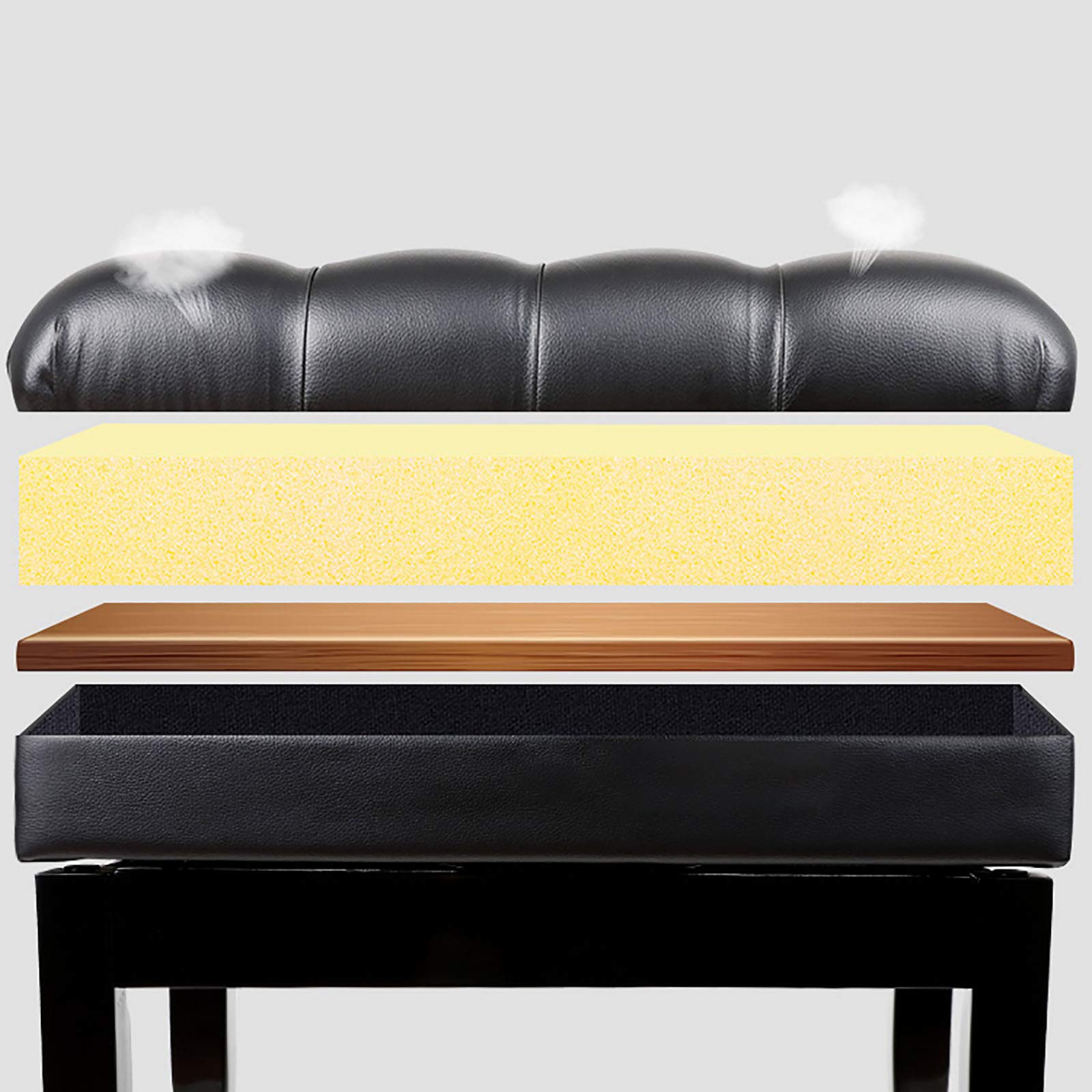 Höhenverstellbare Klavierbank Hocker mit Stauraum, weiße Holzstruktur, Einzelsitzer, Klavierhocker für Schminktisch, automatische Hebefunktion