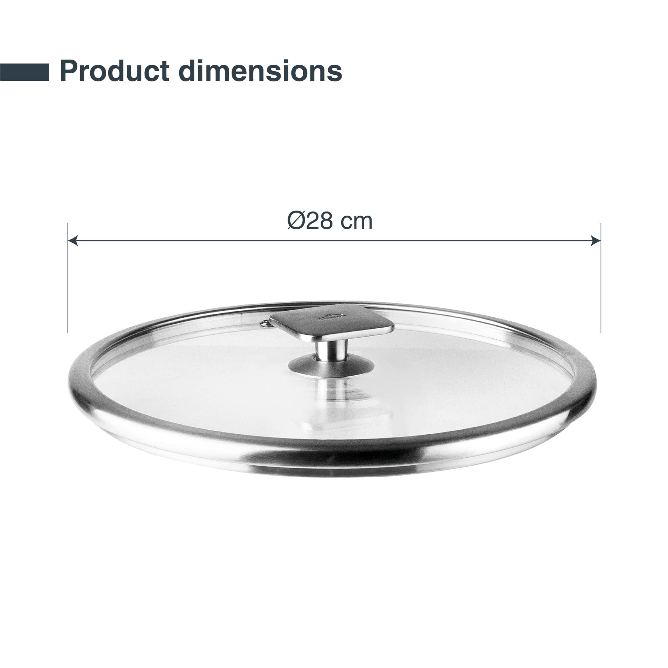Lacor - 56928 - Kombi-Glasdeckel, Rand aus Edelstahl 18/10, mit Ventil, ergonomischer Griff, stoß- und temperaturbeständig, kompatibel mit Töpfen und Pfannen Ø28cm
