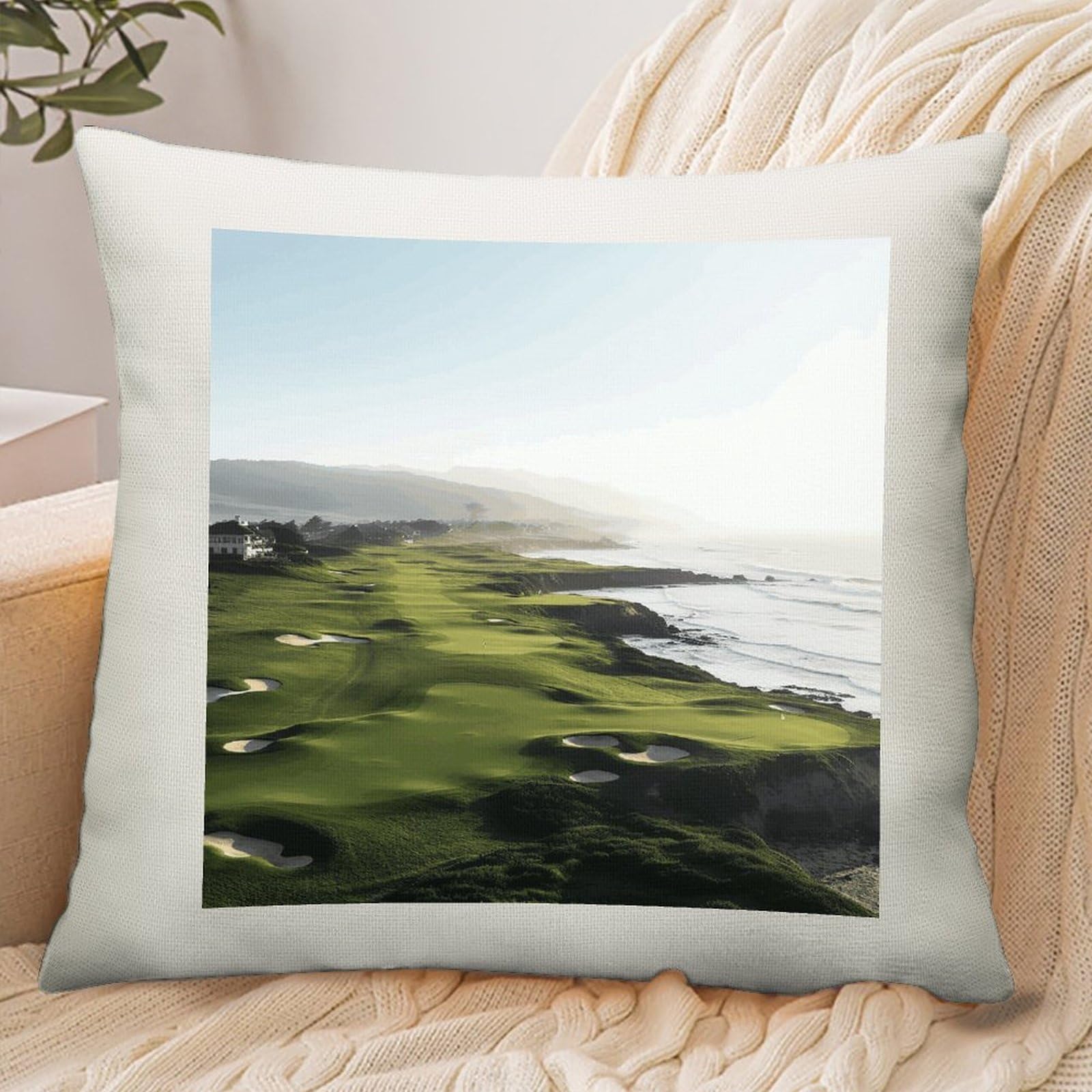 Adfgyerh Style Seaside Golf Course Pillow Cover Breathable,Pillowcases Boho Decorative Envelope Closure,Throw Pillow Covers For Beach,Patio,Balcony,Couch Living Room 16*16In
