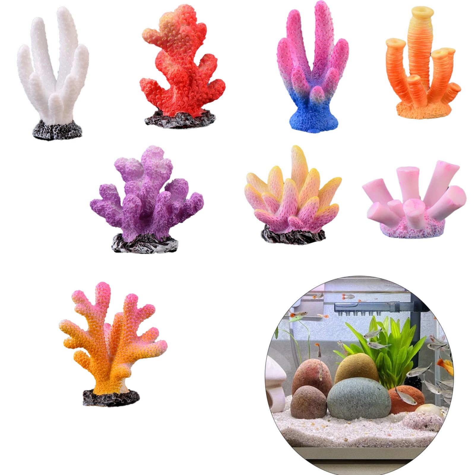 Bekecidi Lot de 8 Mini décorations pour Aquarium en Corail, Corail Artificiel Coloré en Résine pour Décorations d'aquarium