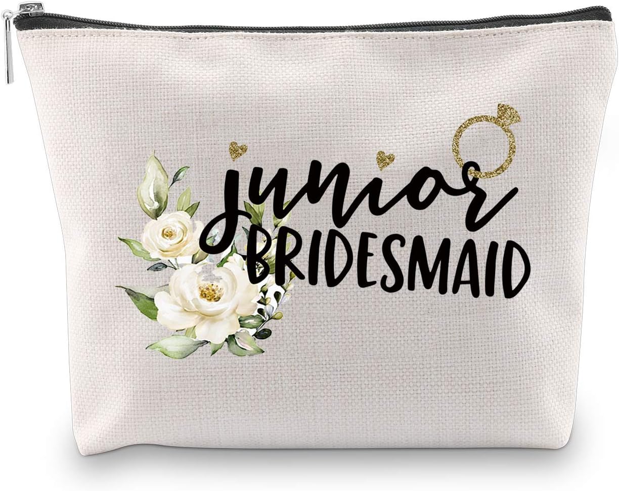 JXGZSO Junior Bridesmaid Gift Junior Bridesmaid Makeup Bag Cosmetic Bag Bridal Party Gifts (Junior Bridesmaid Bag) - Image 3