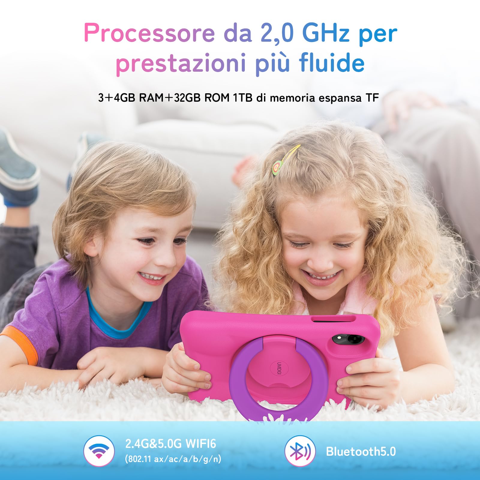 UMIDIGI Tablet Bambini Android 14, 8 Pollici, WIFI 6, G1 Tab Mini Kids, 7(3+4) GB+32GB/TF 1TB, 5000 mAh, 5MP, Controllo Parentale, Quad Core, BT5.0, Google GMS