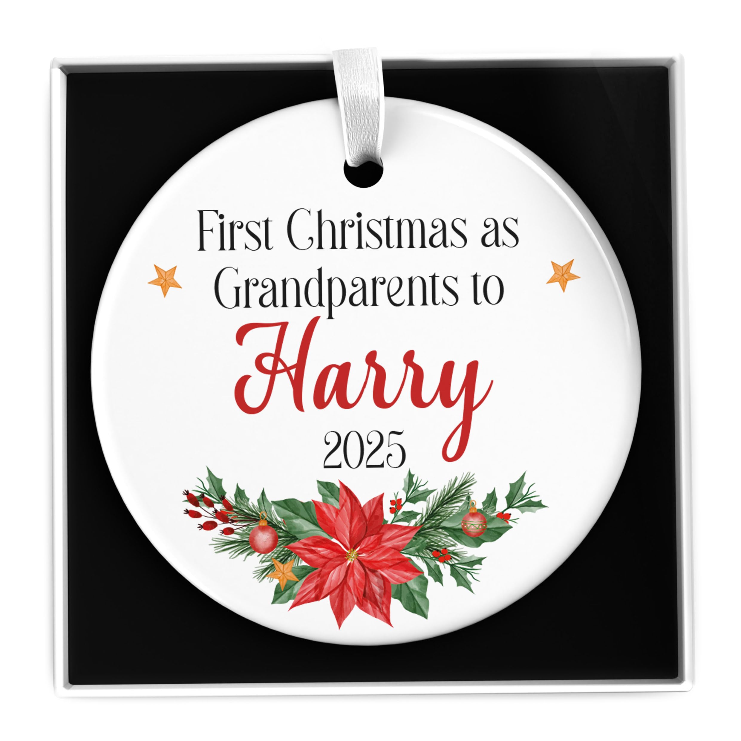 Grandparents First Christmas Ceramic Hanging Tree Decoration, 1st Xmas As Grandparents Ornament, New Grandchild Bauble, With Gift Box