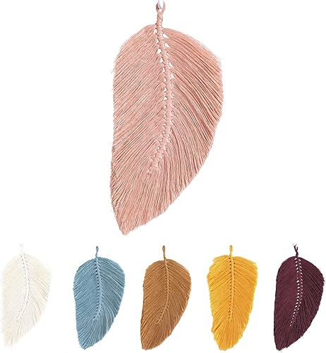 Miniatura 7 de Tapiz de macramé tejido hecho a mano para colgar en la pared, tapiz de plumas de algodón suave, bohemio, elegante, hojas tejidas para dormitorio,