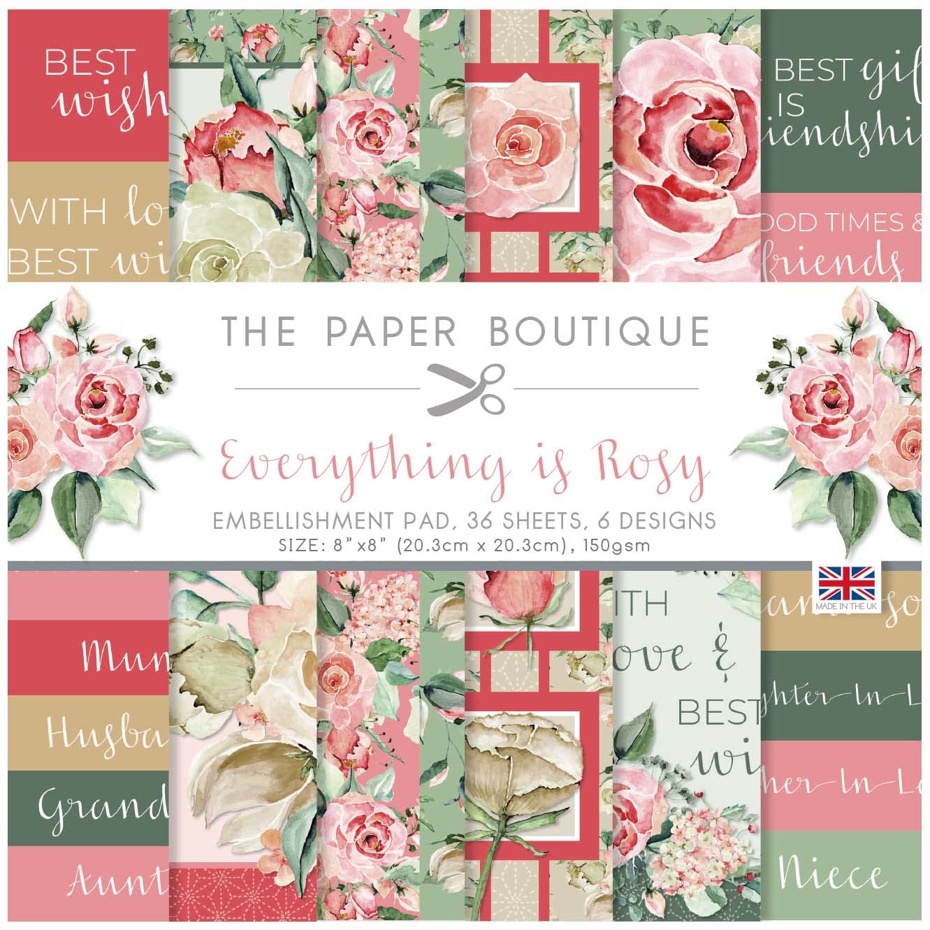 Paper Boutique Multicoloured The - Everything Is Rosy - Embellishments Pad, 8 X 8 Inches
