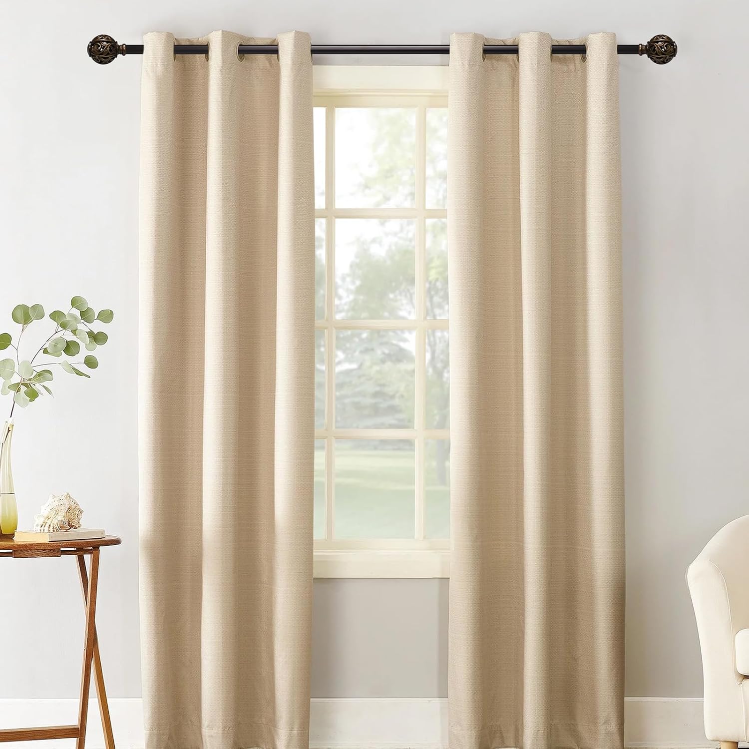 1 Inch Curtain Rod For Windows 66 to 120 Inches, Heavy-Duty Adjustable Decorative Curtain Rod With Rattan Leaf Hollow Finials For Bedroom And Living Room Bronze