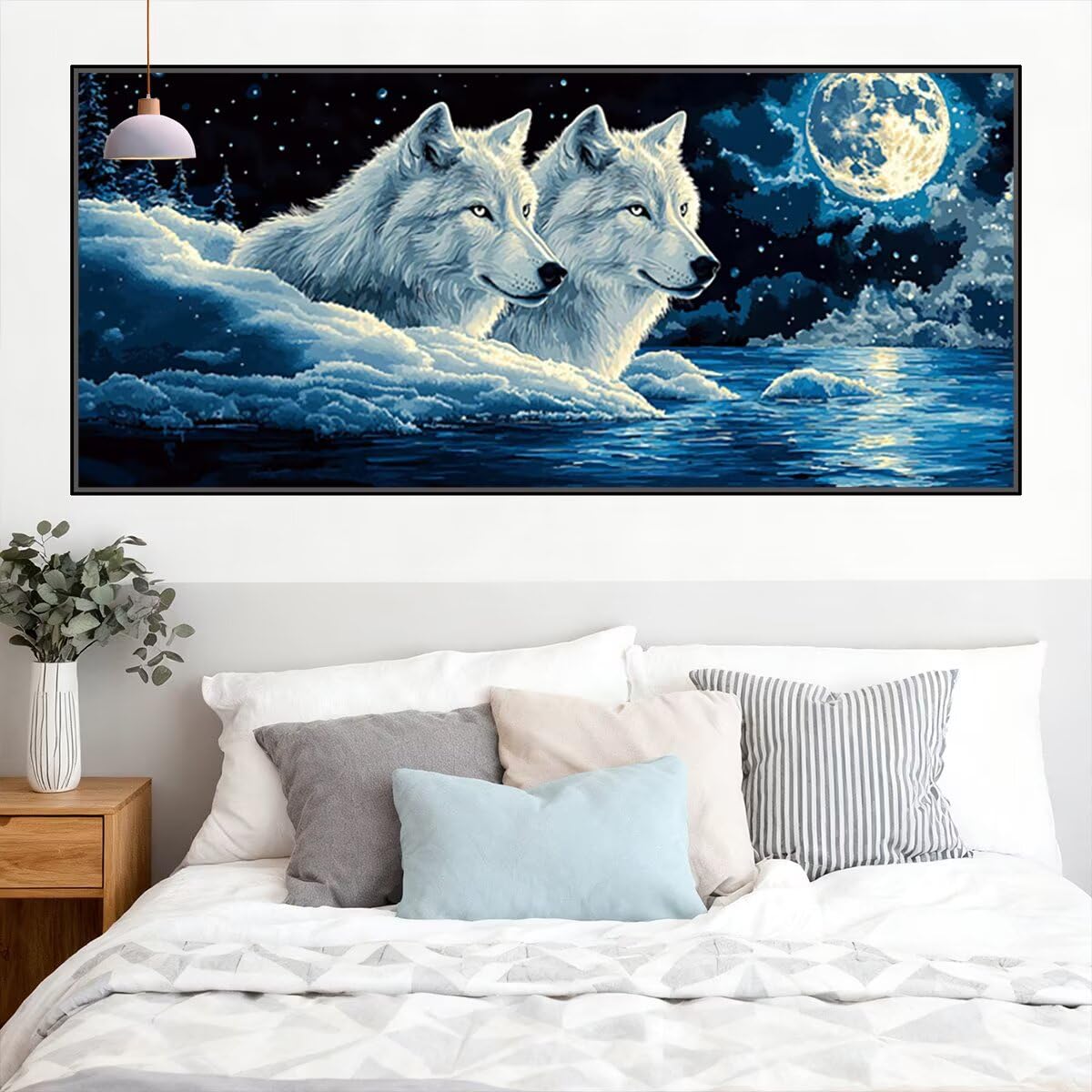 Wolf Diamond Painting Groß XXL 220x100cm, Diamant Painting Bilder Mond Muster, DIY Set Erwachsene mit Eckige Steine, Kreativ Set für Erwachsene, Herbstdeko, Geschenke für Frauen Weihnachtsdeko B-1