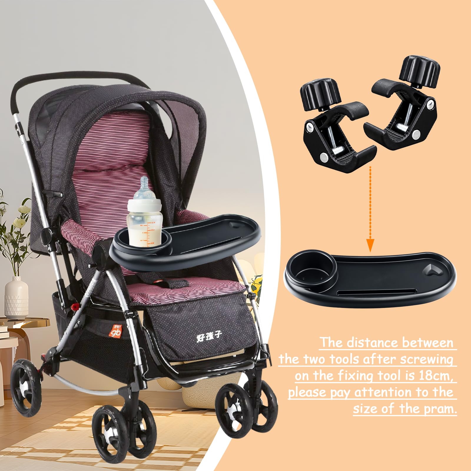 Vassoio Universale Passeggino 3 In 1 - Con Portabevande E Supporto Telefono, Girevole