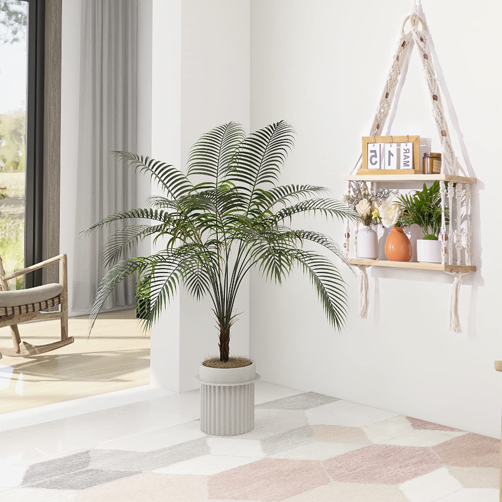Boho Wall Hanging Shelves Macrame Floating Plant Photos Wood Shelf for Bedroom Living Room Apartment Decor
