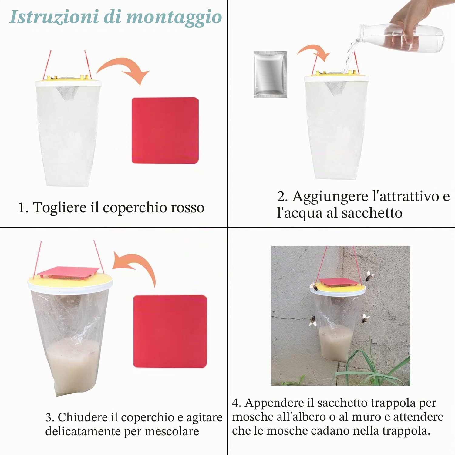 3 Pezzi Trappola per Antimosche da Interno Esterno, Trappole per Cattura Mosche con per Alimenti, Trappola per Zanzare per Cucin, Giardino, Casa