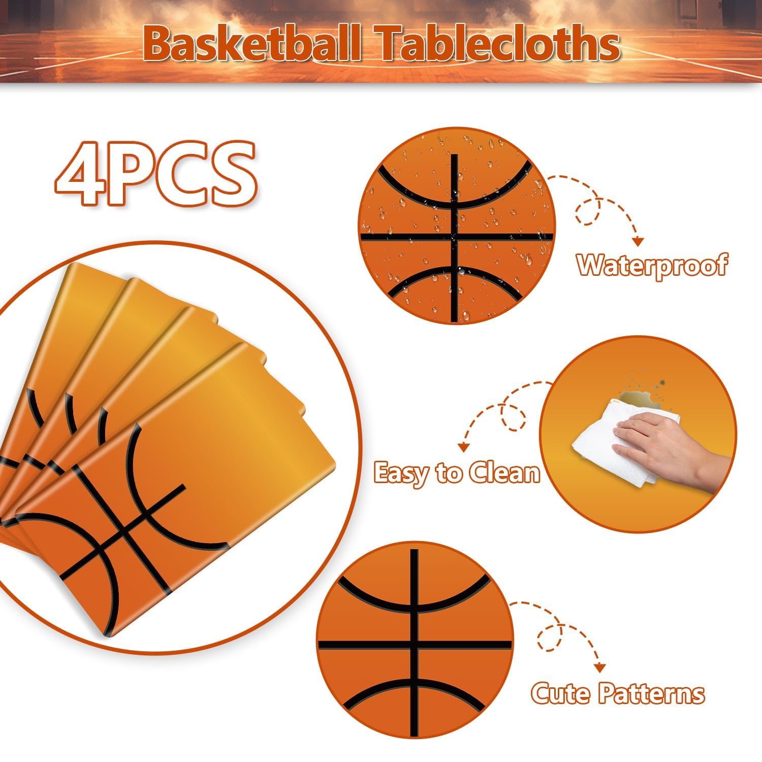 Basketball Party Tablecloth - 4-Pack, Disposable, 54x108 Inches, Waterproof & Oilproof For Sports Parties