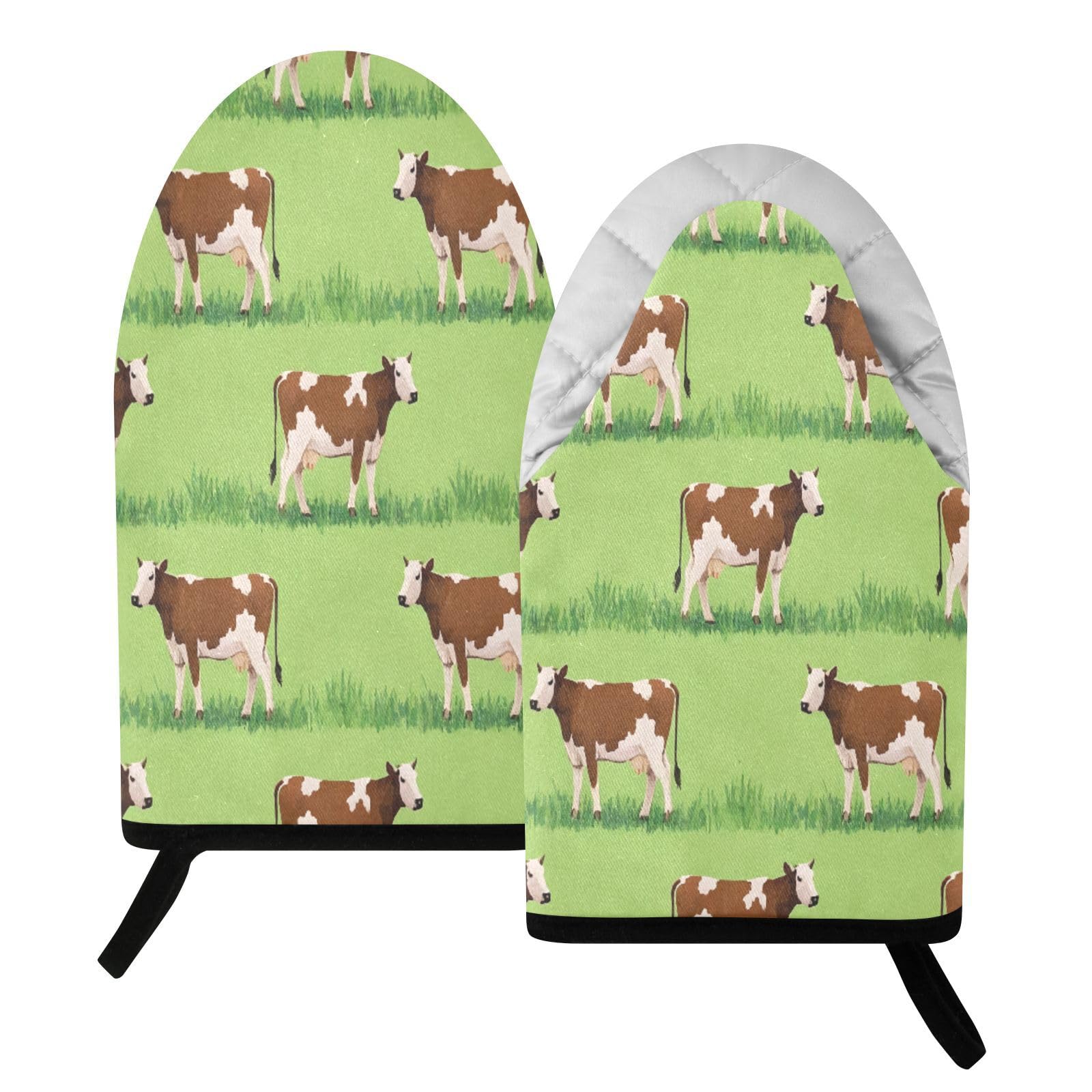 BURSTDDY Cows Oven Mitt,Heat Resistant Kitchen Mitts for Cooking