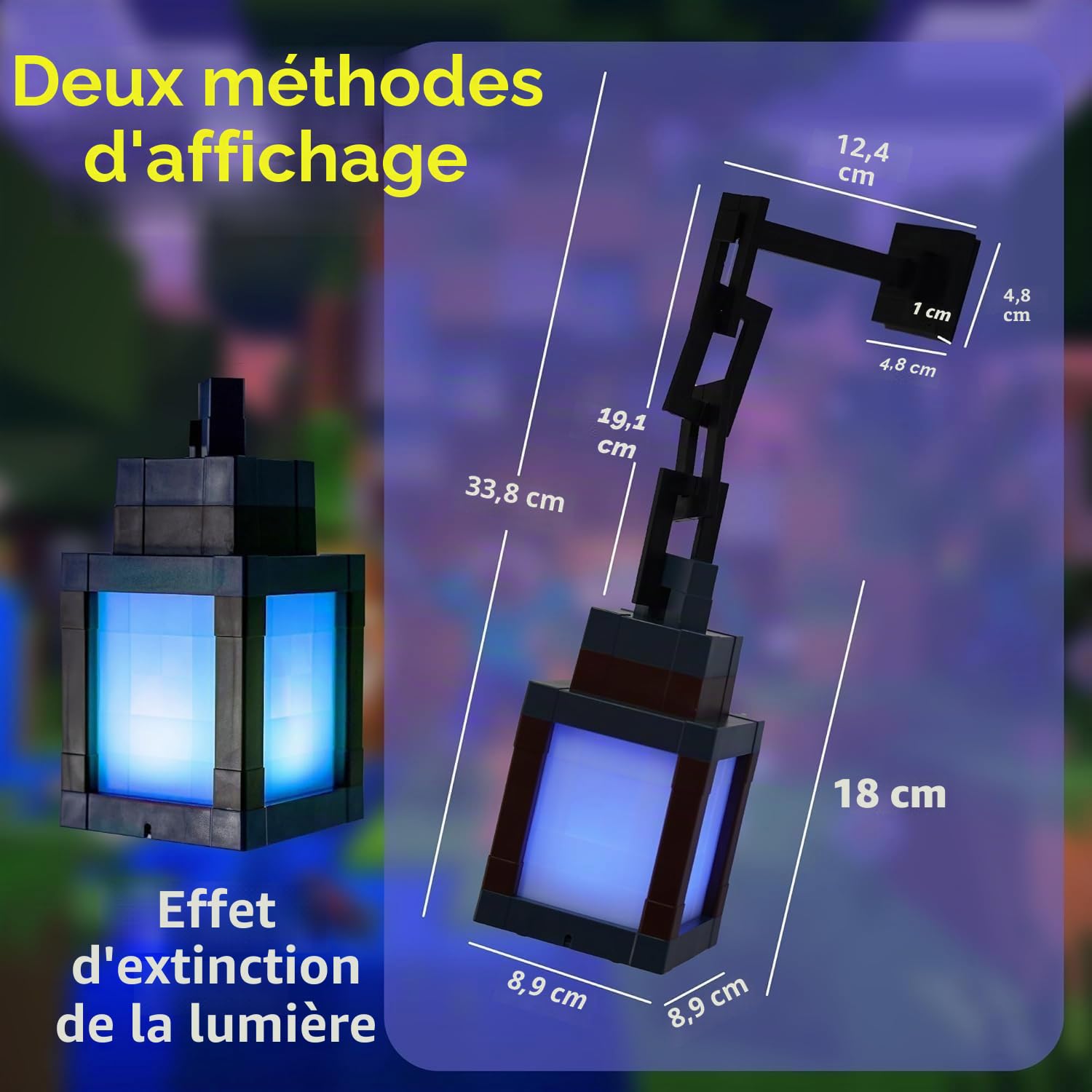 Lanterne 3D Pixelisée Veilleuse - Lampe de Nuit Rechargeable USB - 16 Couleurs LED avec Commutateur d'ambiance et Télécommande - Lumière de Montage au Mur ou sur Table, Idéale pour la Chambre, la
