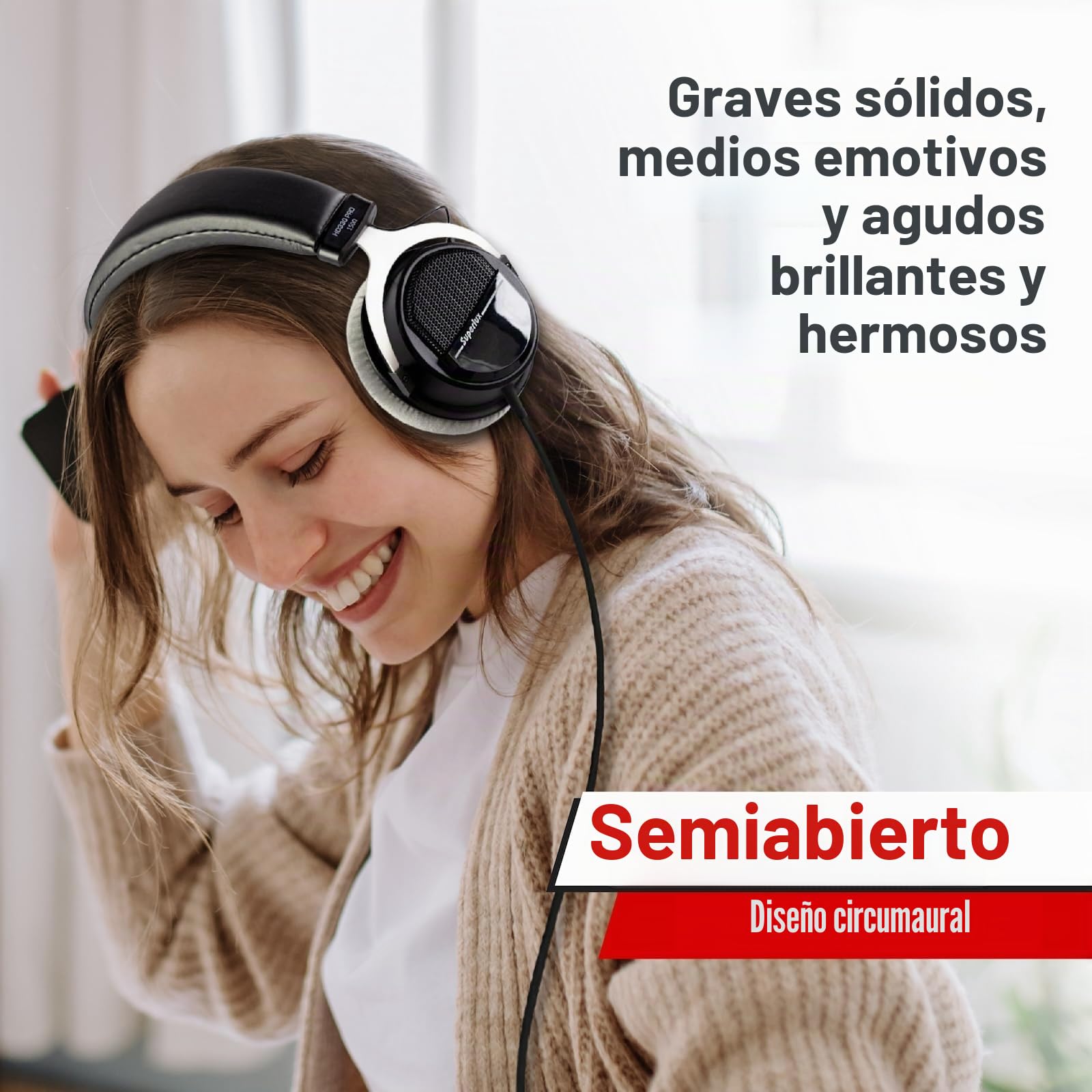 Superlux HD 330PRO, 32 ohmios, auriculares sobre la oreja, auriculares profesionales semiabiertos con cable con controladores de neodimio de 40 mm y graves sólidos, adaptador de conector de 3,5/6,3 mm