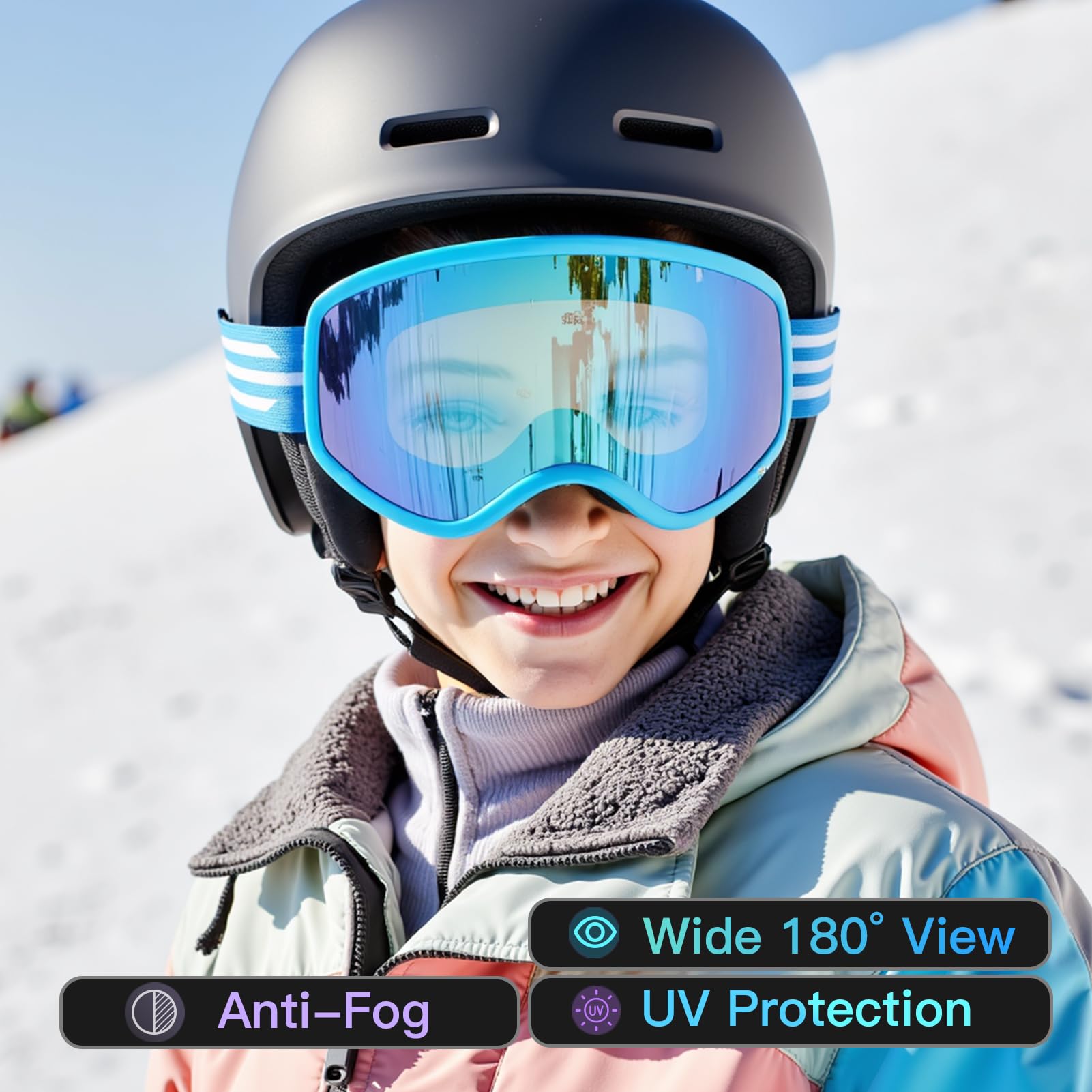 Lunettes de ski pour enfants, adolescents, garçons et filles de 5 à 14 ans