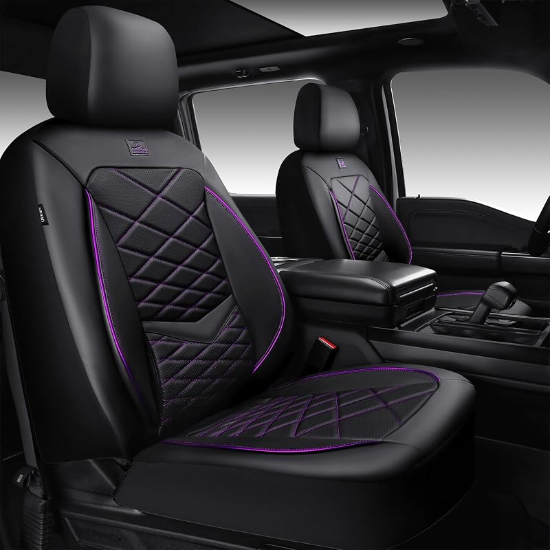 Capas para Bancos Dianteiros CAR PASS em Couro Nappa Preto e Roxo com Espuma 3D, Suporte Lombar e Abertura para Airbag, 2 Bancos