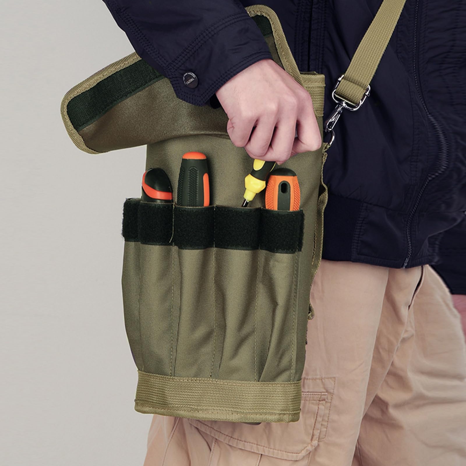 Bolsa de herramientas de lona, bolsa de herramientas pequeña con 5 bolsillos, resistente al desgaste, bolsa de transporte de herramientas