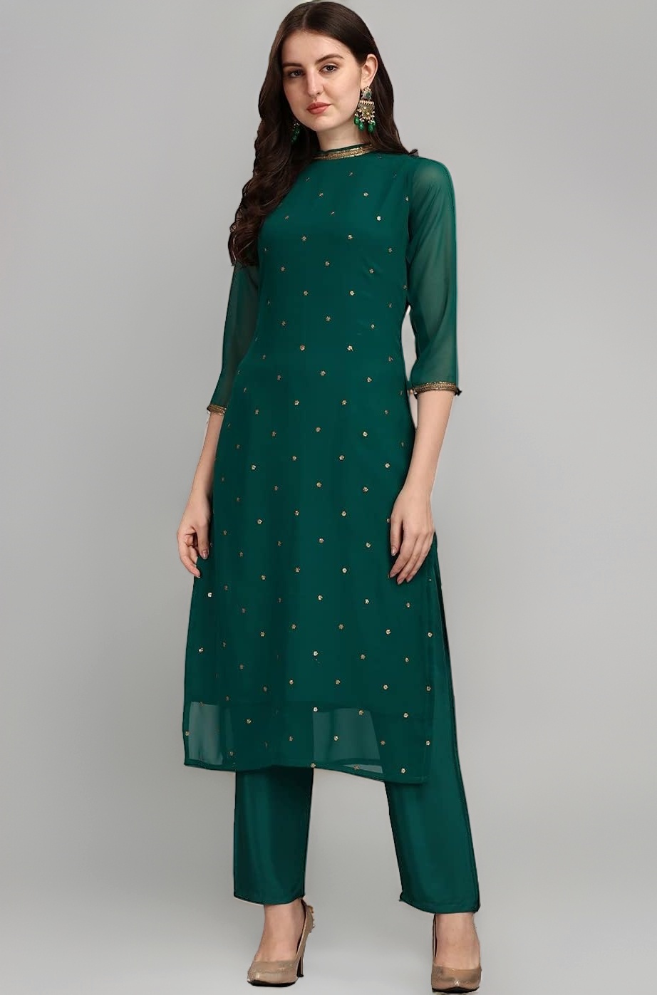 Hritika Women Faux Georgette Sequin Pattern Straight Kurta Set (Hrkb0070_Parent)