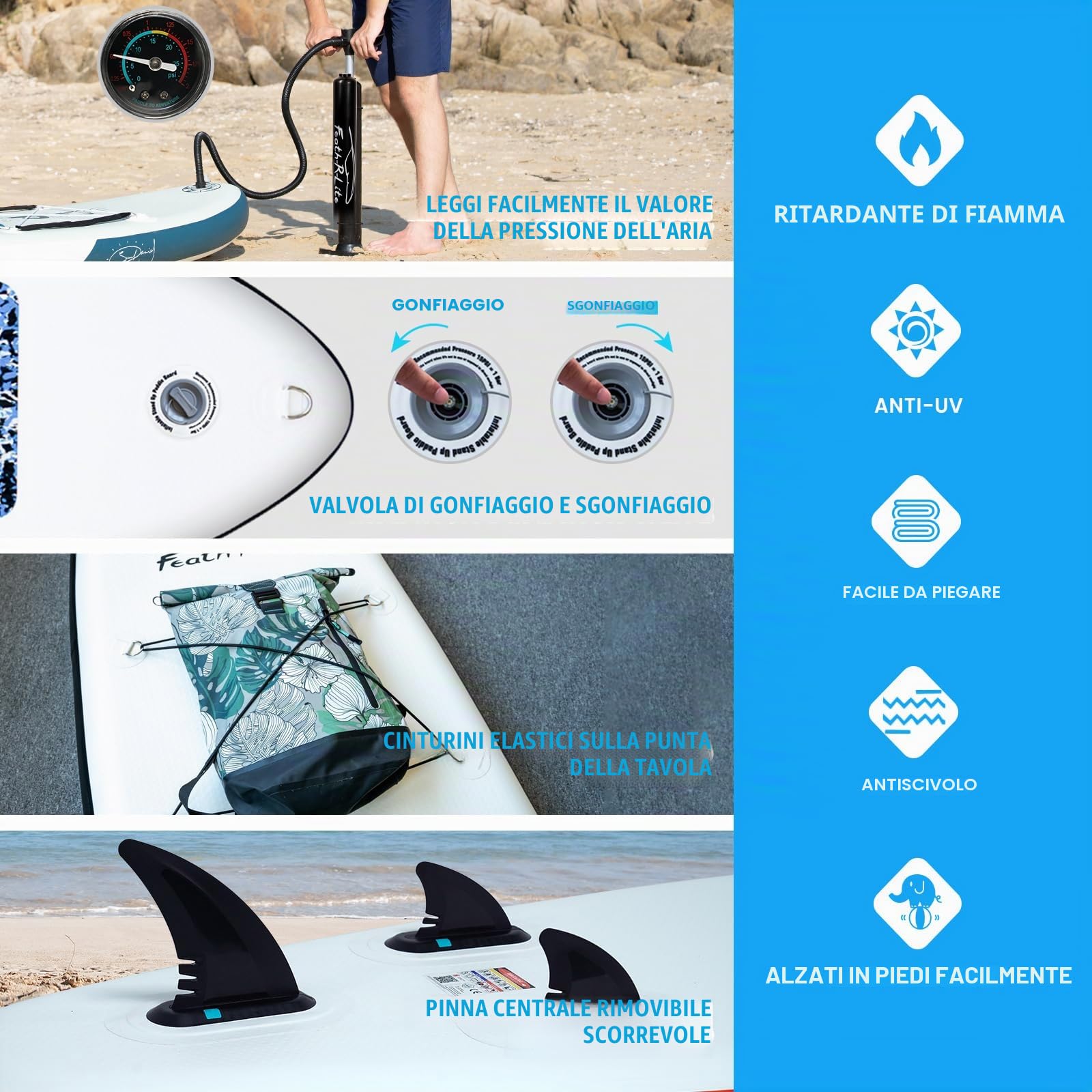 FunWater Tavola da surf gonfiabile SUP completa Paddleboard accessori pagaia regolabile, pompa, zaino da viaggio, guinzaglio, borsa impermeabile, tavola per adulti