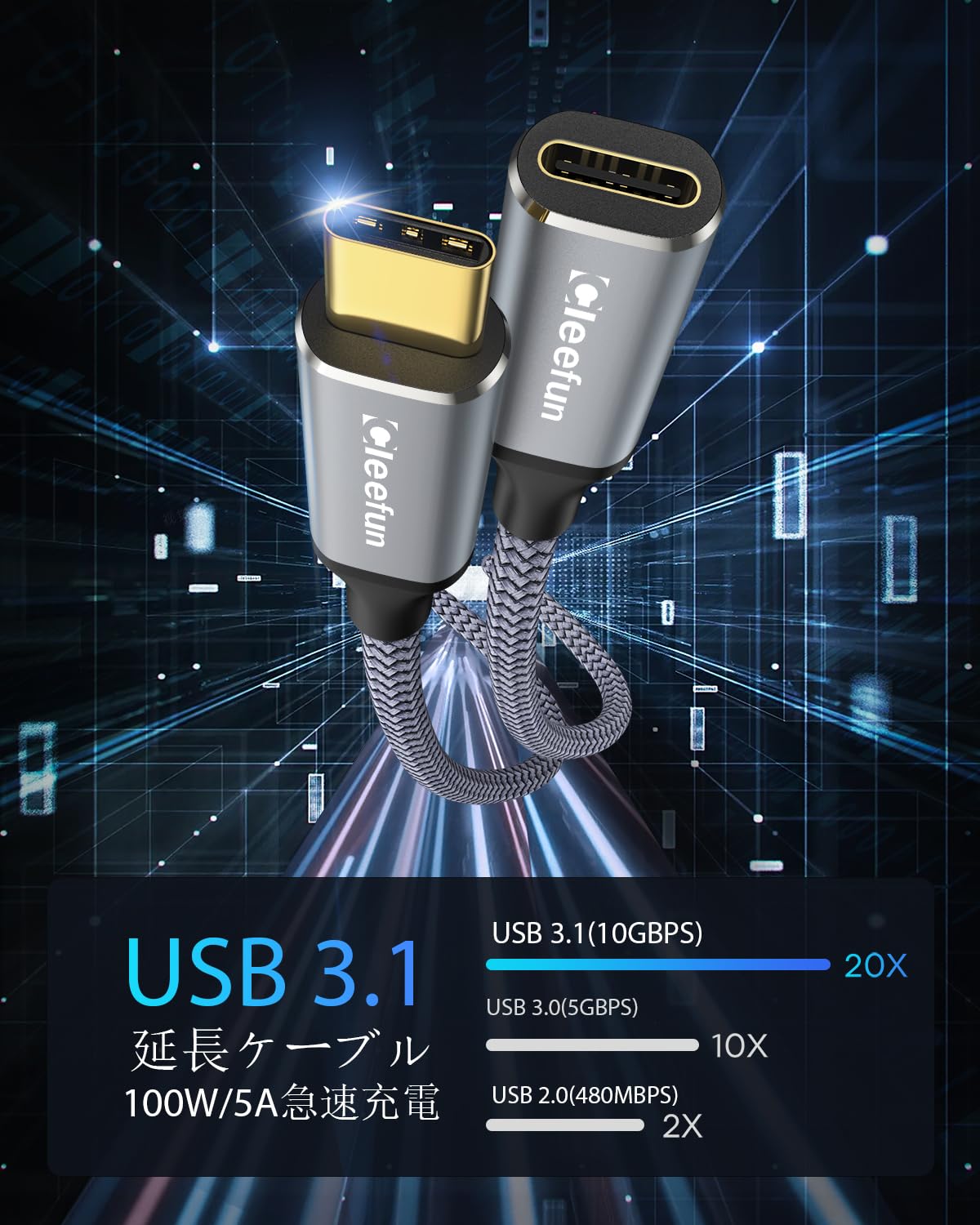 Amazon.co.jp: CLEEFUN USB C 延長ケーブル 2m USB 3.1 Gen2(10Gbps