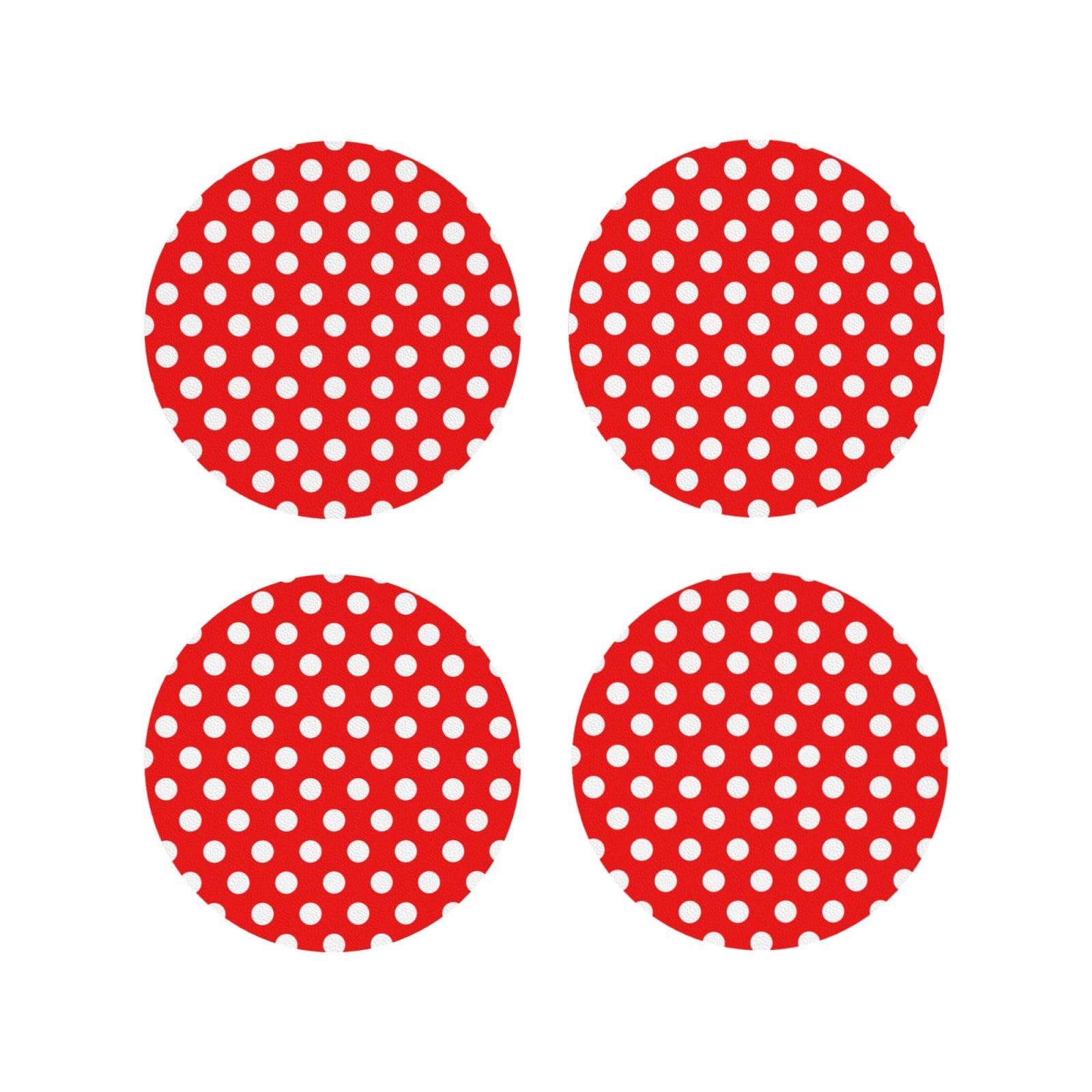 Smazdfxx Women's As Pic Leather Coasters Set Of 4 - Red Polka Dot Print B Lightweight Drink Coasters For Desk