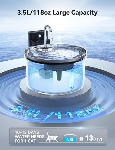 Miniatura 5 de Fuente de agua inalámbrica para gatos de acero inoxidable separación de agua y batería FEELNEEDY Smart Pet Fuente de agua para mascotas, fuente de