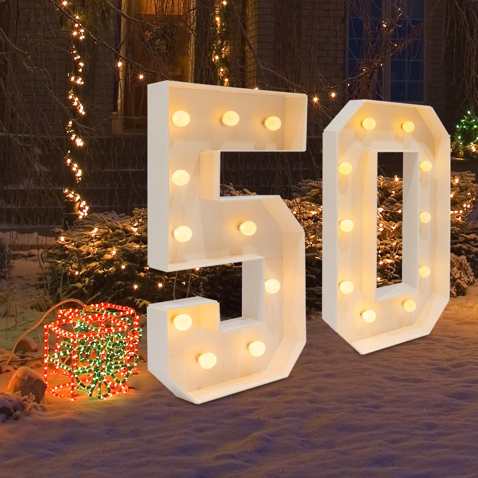1m Lettre Lumineuse Geante Carton Chiffre Lumineux Geant Anniversaire Led Grand Lumineuse Décoration Numéro avec 20 Ampoules LED pour Anniversaire, Célébration (50)
