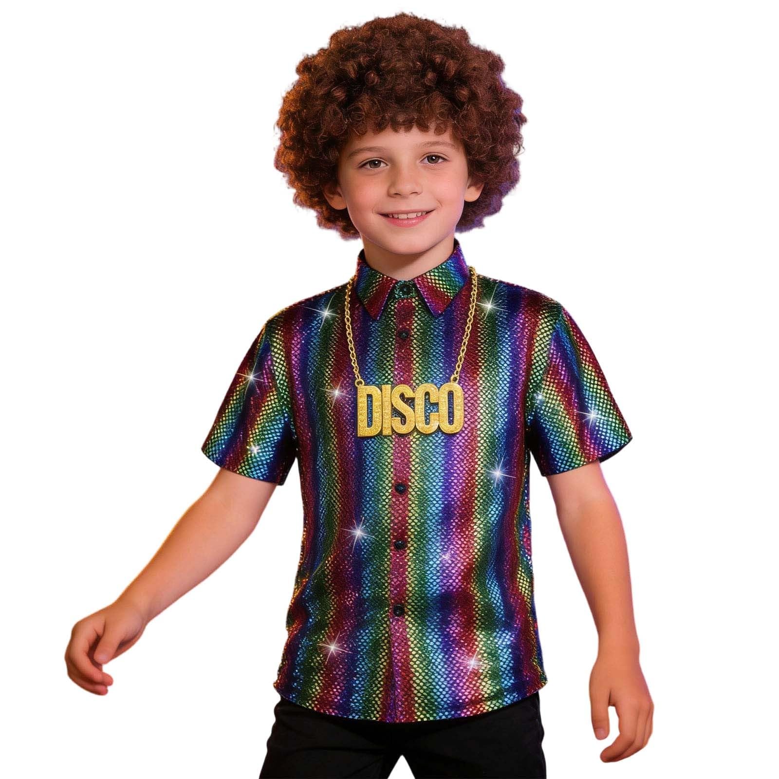 Générique Déguisement Disco : Chemise À Paillettes Métalliques pour Enfants Idéale pour Les Jeux De Rôle Les Fêtes Et Les Spectacles