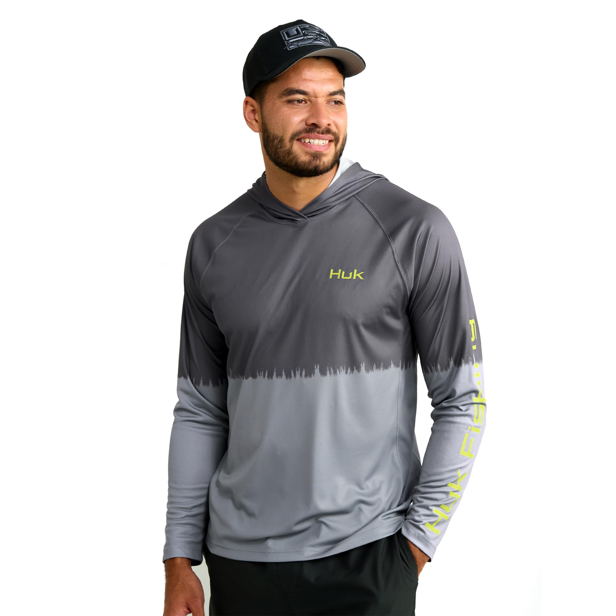 HUK Men's Pursuit Graphic Hoodie, Sun Protecting Fishing Shirt with Hood, Volcanic Ash, XL