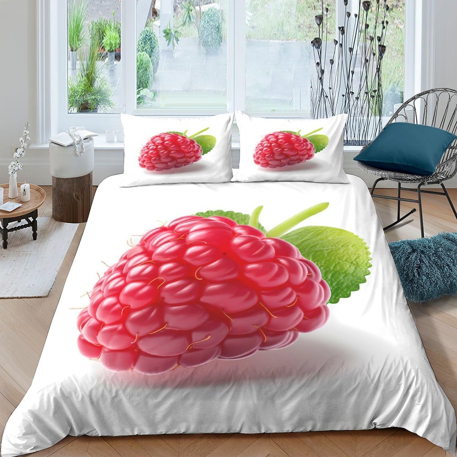 Ctjqhvkz Style-7 3D Printed Raspberry Fruit Fitted Sheet Microfiber Soft Breathable Green Leaf Bed Cover For Bedroom Guest Room Decor Single（135X200cm）