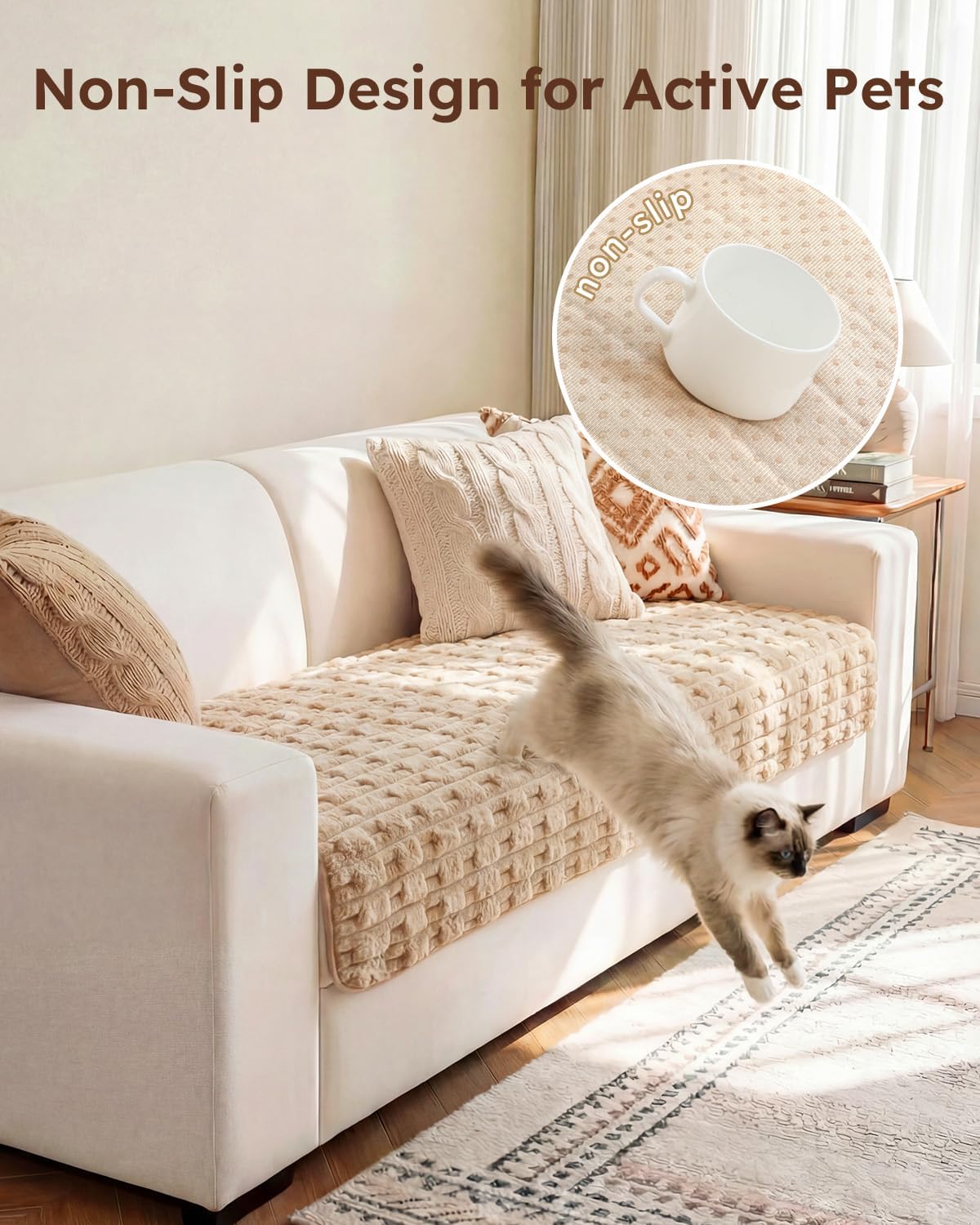 Looxii Couch Cover Sofa Cover for Dogs Non-Slip Couch Protector Pet Friendly Fuzzy Sofa Slipcover (Beige, 35.4x63in)