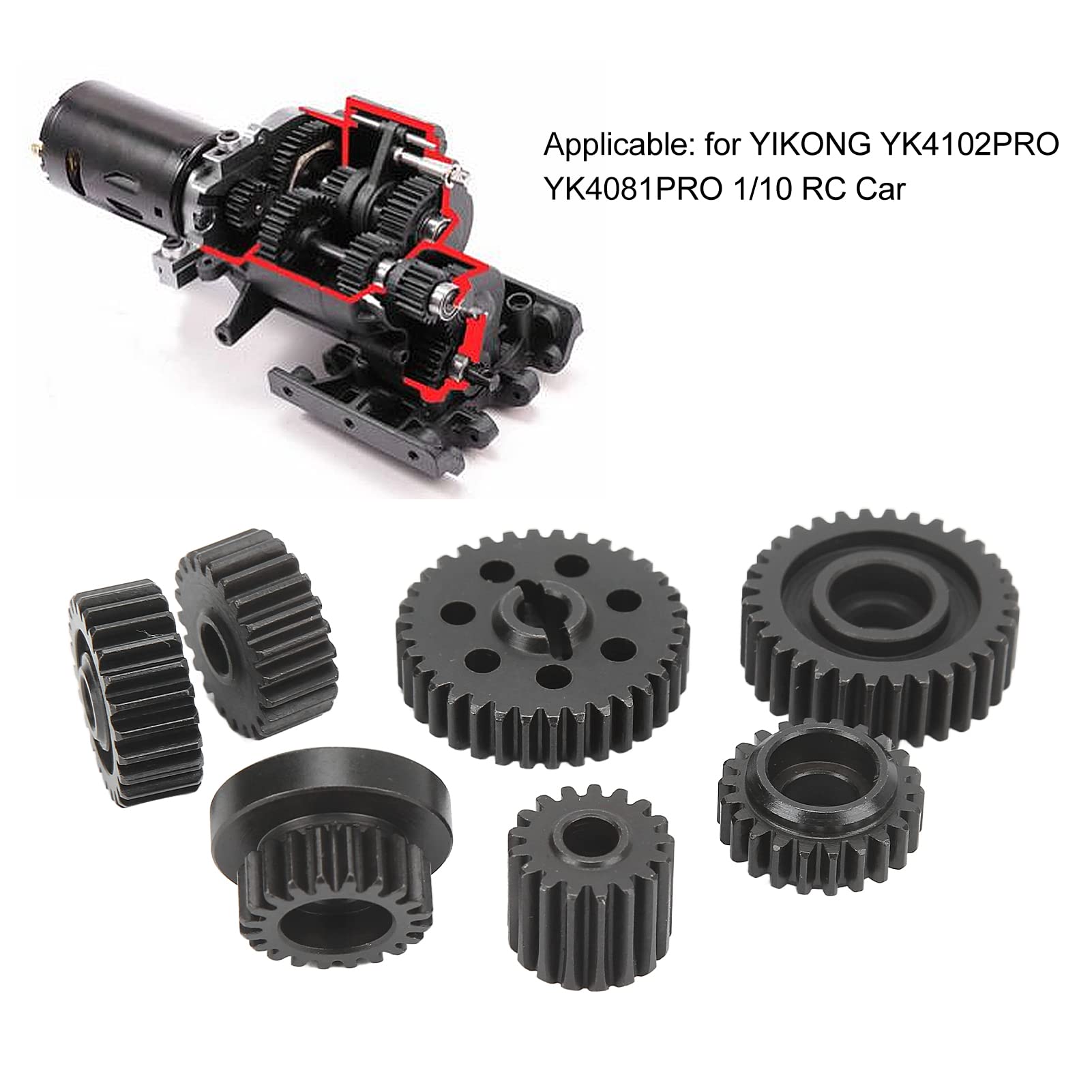7 Piece Transmission Gear Set, Gearbox Steel Gear Set, with Black Oxidized Finish for YK4102PRO YK4081PRO 1:10 RC Car, Compact Design for Enhanced Performance