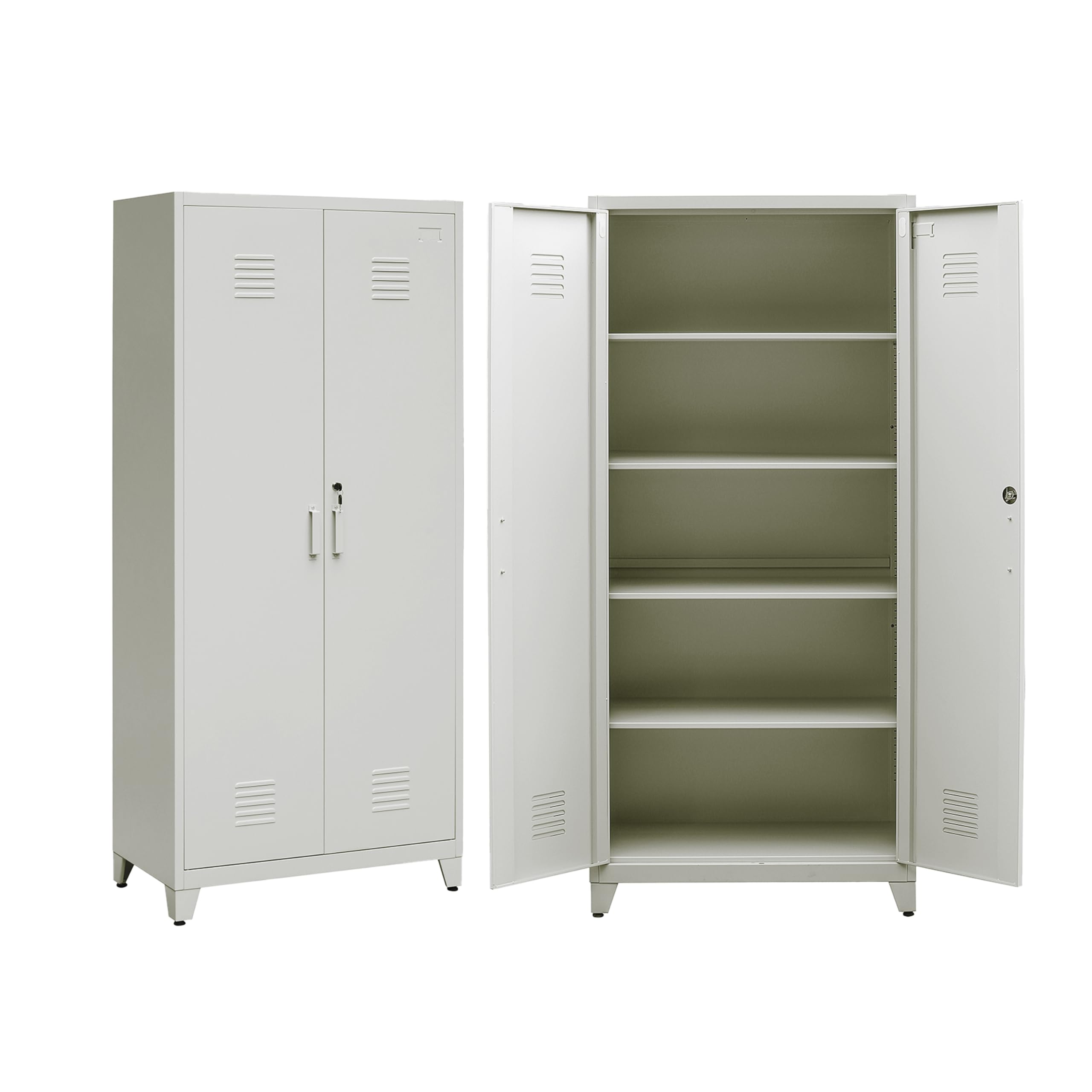 Brigros - Armadio In Metallo 2 Ante Con Serratura E 5 Ripiani Interni 85x45x190 Cm, Armadio Ufficio In Metallo Zincato Verniciato Per Garage, Ufficio, Archivio (Grigio)