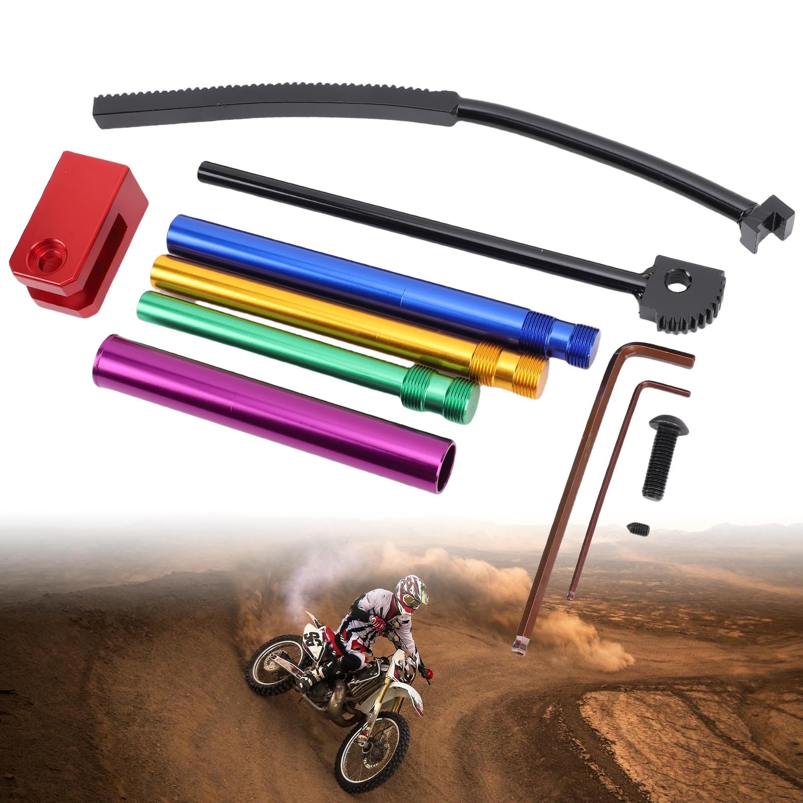 Luqeeg Outils pour Changer Les Pneus de Moto Tout-Terrain Kit de Changement de Pneus avec Système D'engrenage Puissant pour Simplifier L'installation Tiges de Support Multiples