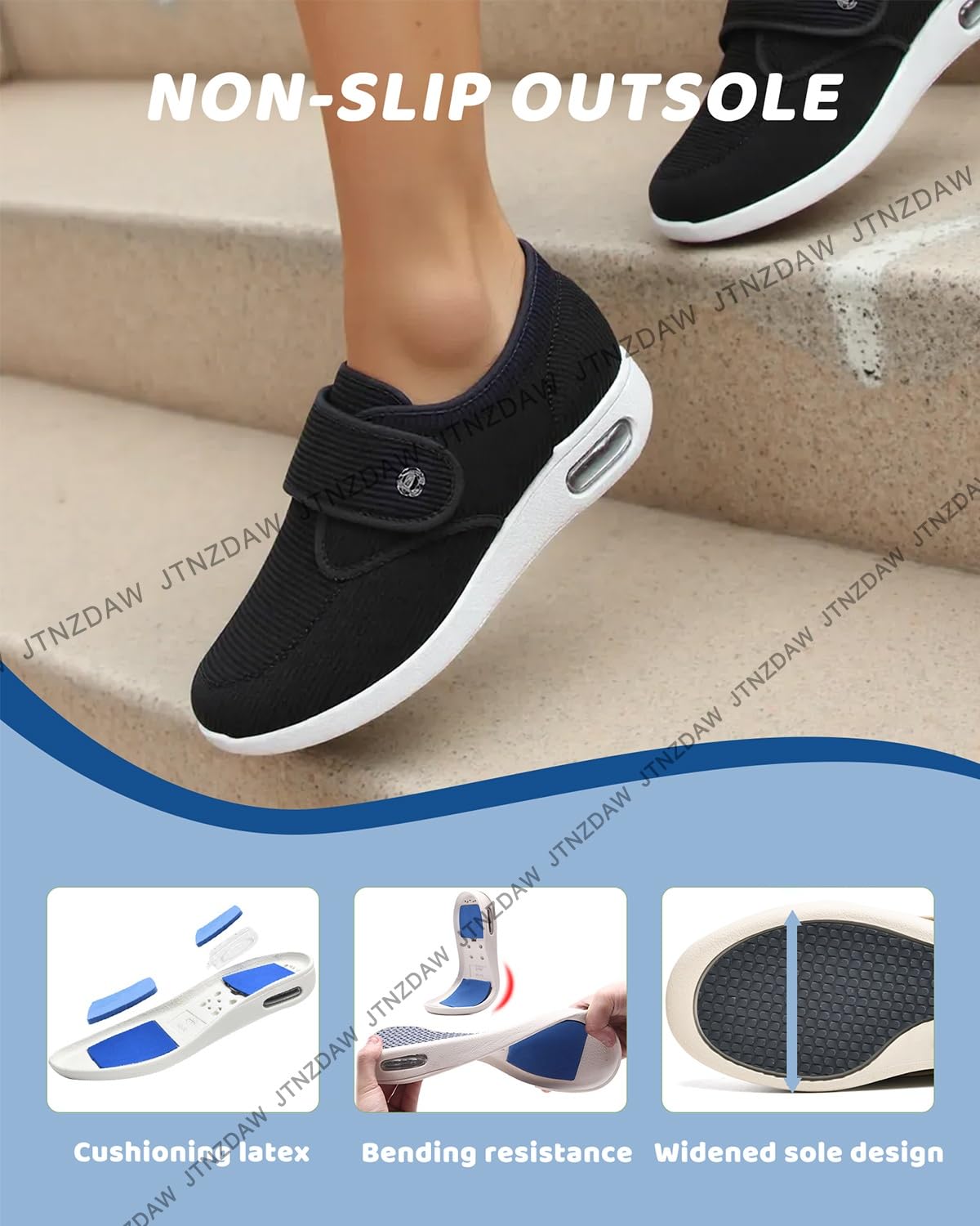 Chaussons Pieds Gonfles Femme Chusses Orthopedic Pantoufles Orthopedique Velours côtelé fermé de rayures Chaussure pour Pied Gonflé Tennis Confortable Orthopédique