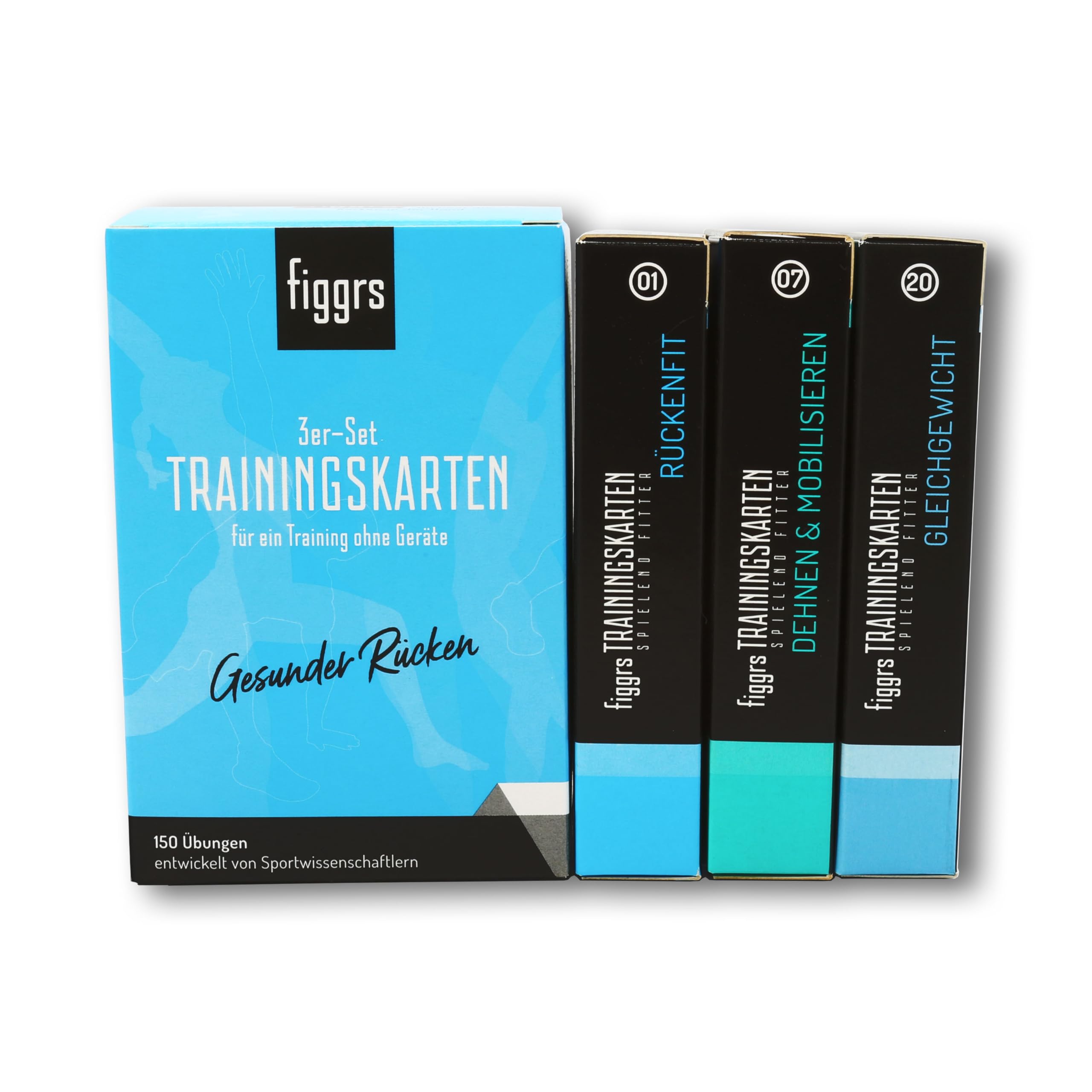 figgrs® 3er-Set "Gesunder Rücken OHNE Gerät" - 3 Kartensets a 57 Trainingskarten mit 150 Fitnessübungen für einen starken & gesunden Rücken