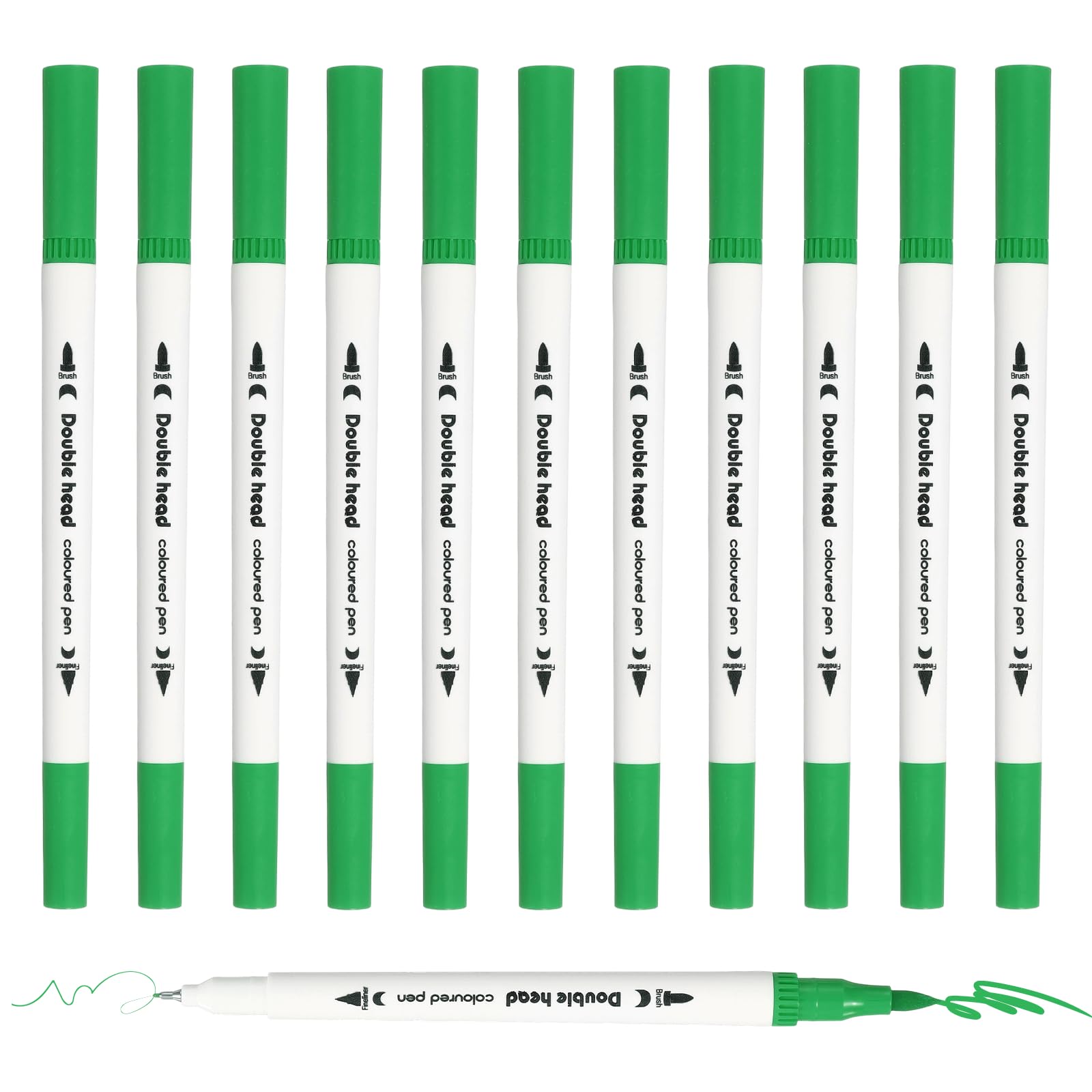 PATIKIL 12Pack Dual Brush Markers, Green Watercolor Fine and Brush Tips Pens Colored Marker Calligraphy Coloring Art Supplies Set for Coloring Book Illustration Sketching Journaling