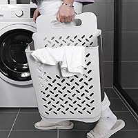Vista 7 de Cestas de lavandería plegables de plástico con asa de transporte, cesta de lavandería para colgar en la pared que ahorra espacio, cesta