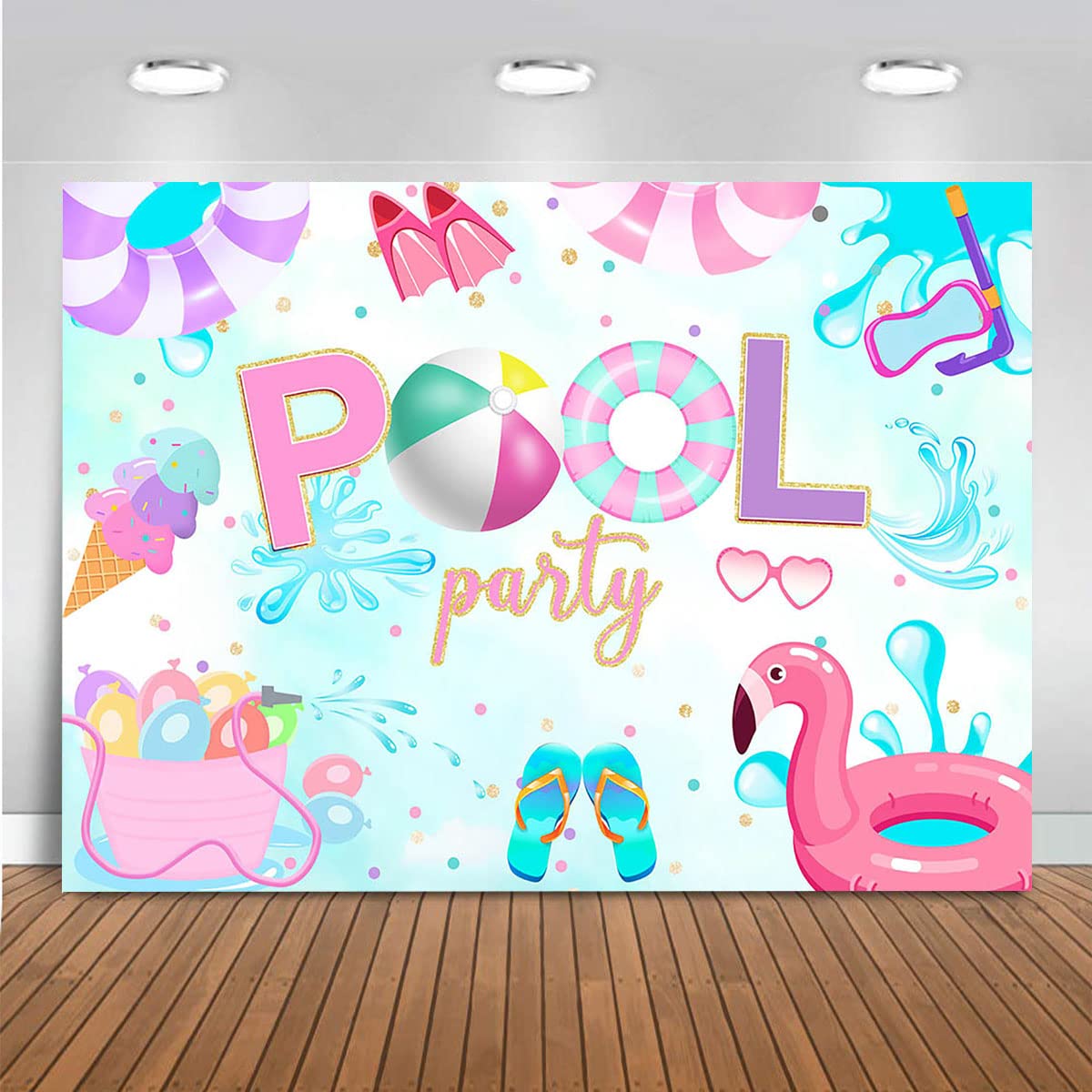 Mocsicka Pool Party Backdrop Girls Watercolor Summer Birthday Party Decorations Banner Splish Splash Pool Flamingo Ice Cream Summer Holiday Decoration