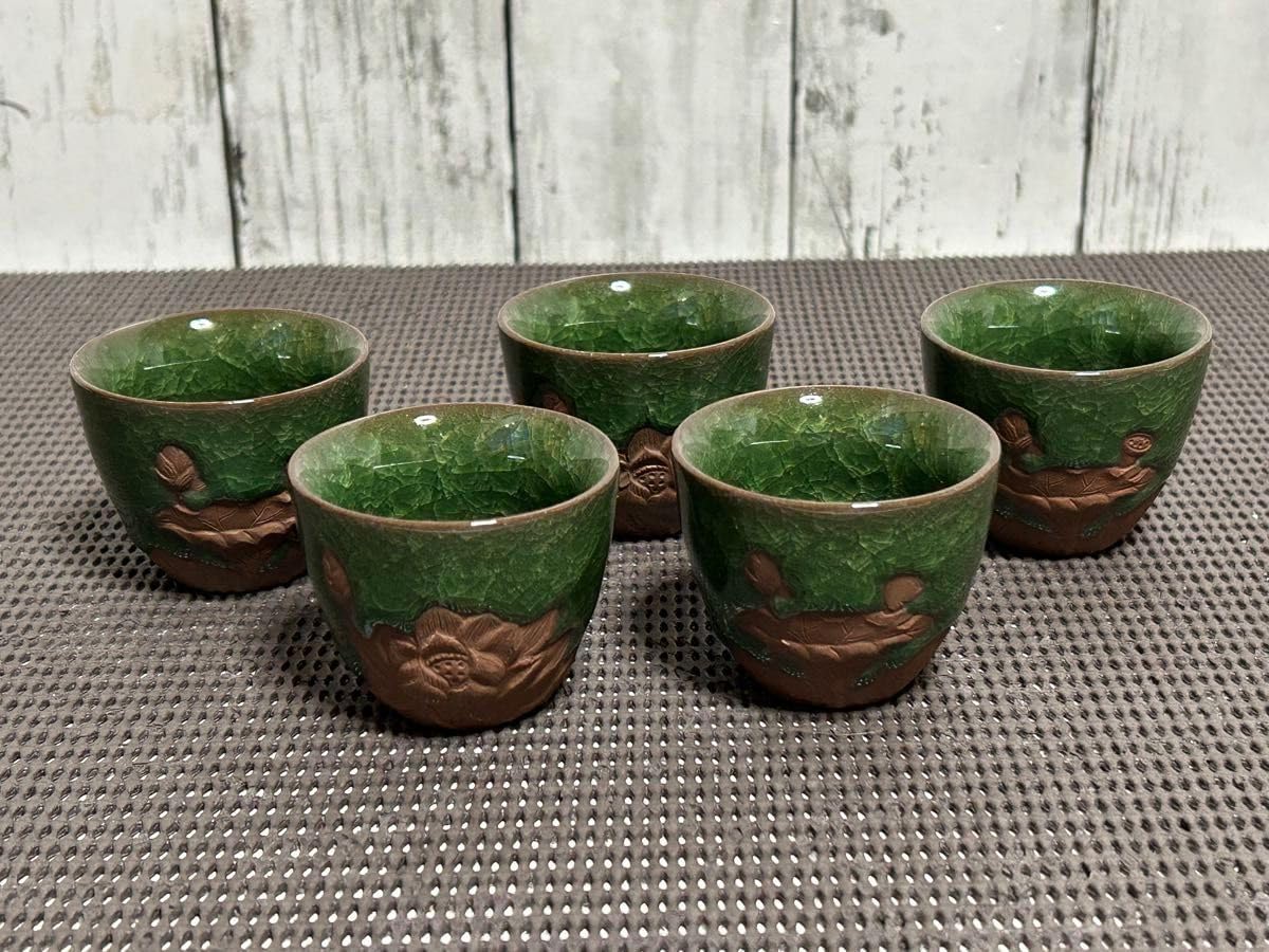 稀少 レア 深川製磁 金彩桜 黒舟型茶托付蓋付き煎茶碗 深川製磁 金彩桜