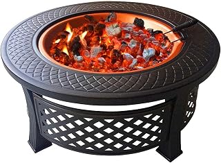 Fire Pit Outdoor Barbecue Grill,Fire Pit with BBQ Grill Shelf, Outdoor Garden Patio Heater Grill Camping Bowl BBQ with Poker, Grate, Grill with Free