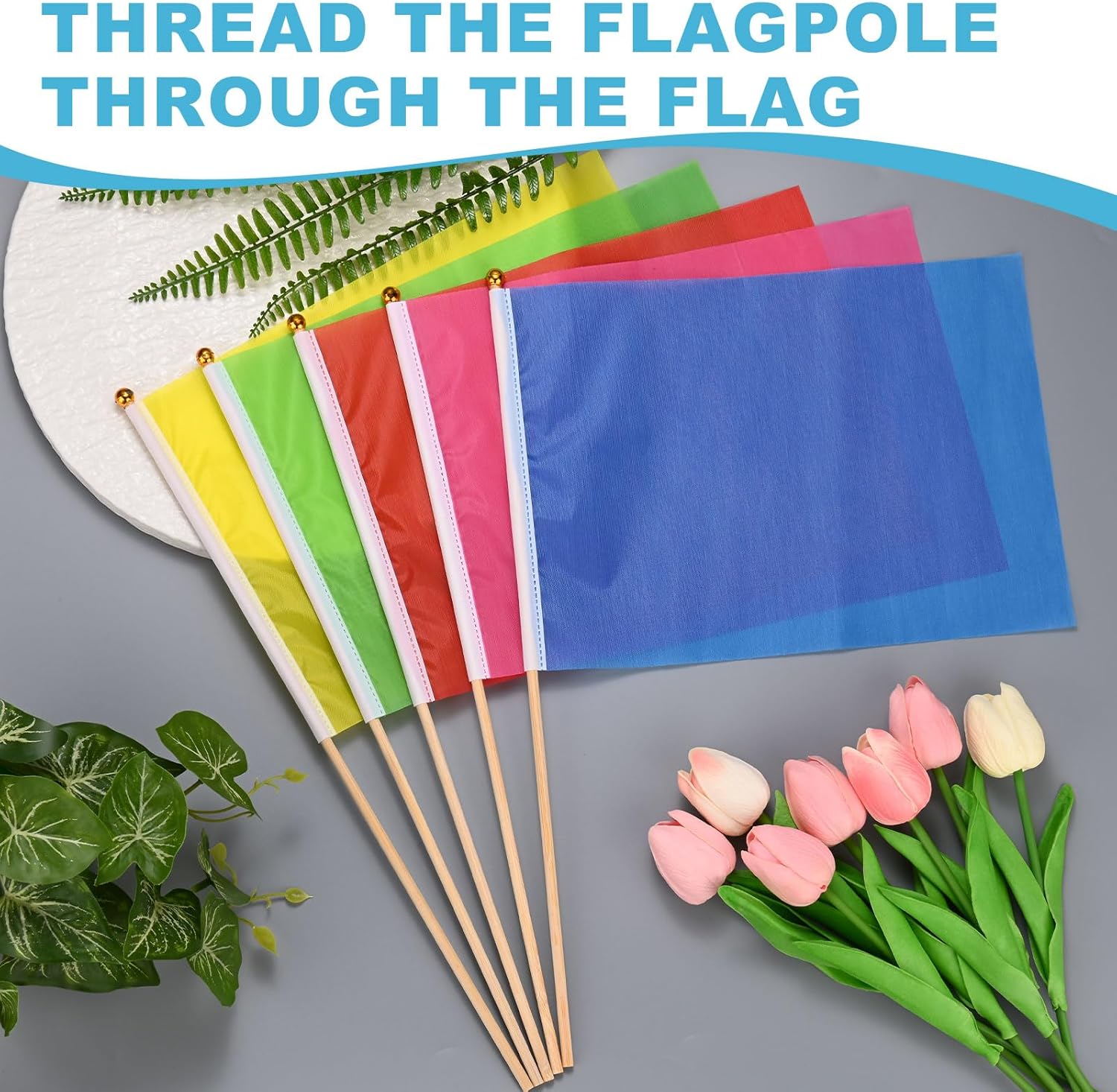 12-Pack Mini Wood Stick Sublimation Flag, 8x12 Inch Polyester Rectangular Solid Color Blank Hand Held Plain Flags on Wood Stick for Party Decorations/DIY Graffiti/Garden [Pink] - Image 4