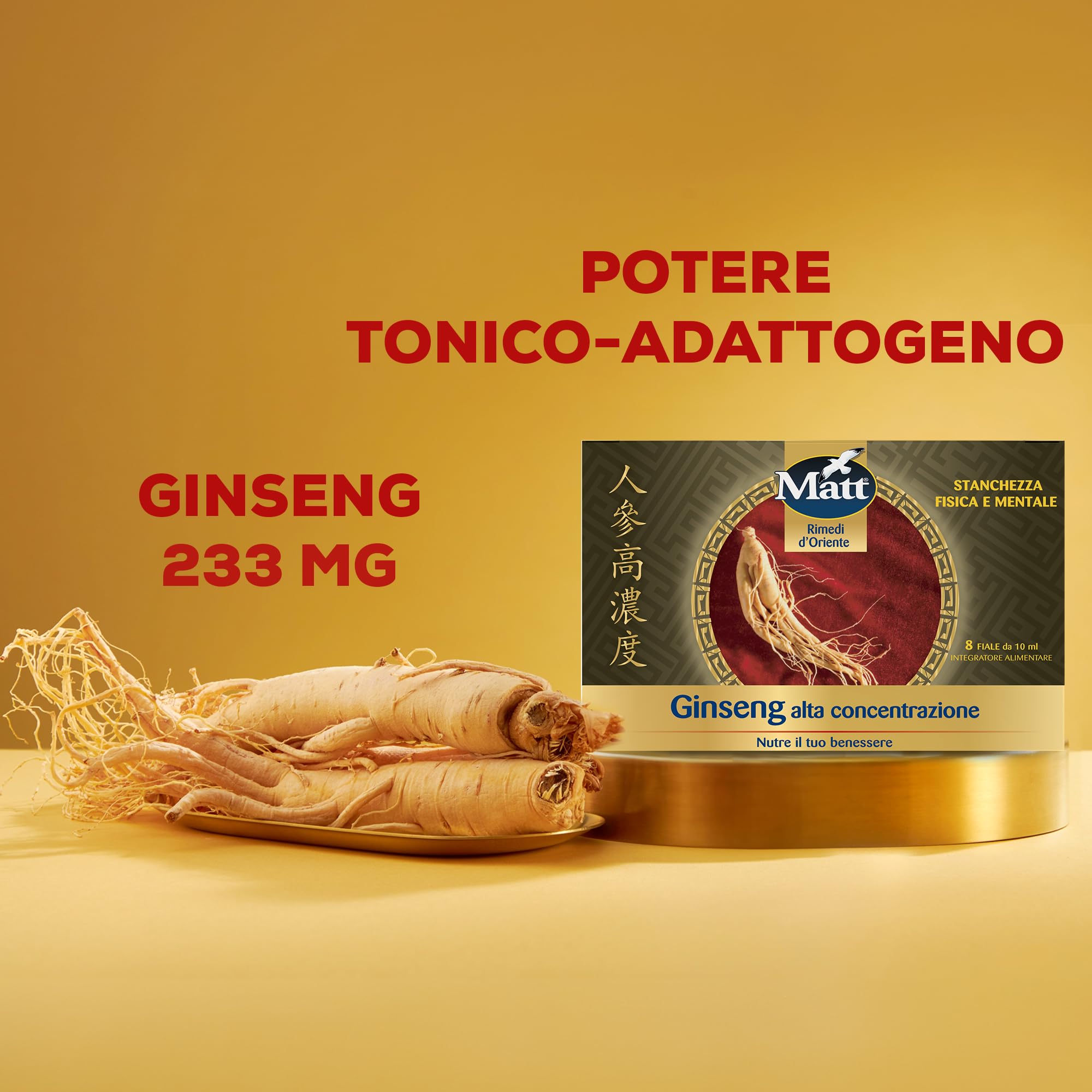 Matt Rimedi d'Oriente, Ginseng Alta Concentrazione, Integratore Alimentare Utile per Stanchezza Fisica e Mentale, con Proprietà Tonico Adattogene, Confezione da 8 Fiale da 10 ml, Prodotto in Italia