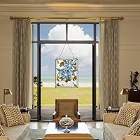 Vista 4 de Capulina Paneles de vidrieras para colgar ventanas, girasoles y pájaros, estilo Tiffany, artesanías de arte tradicional para decoración del hogar