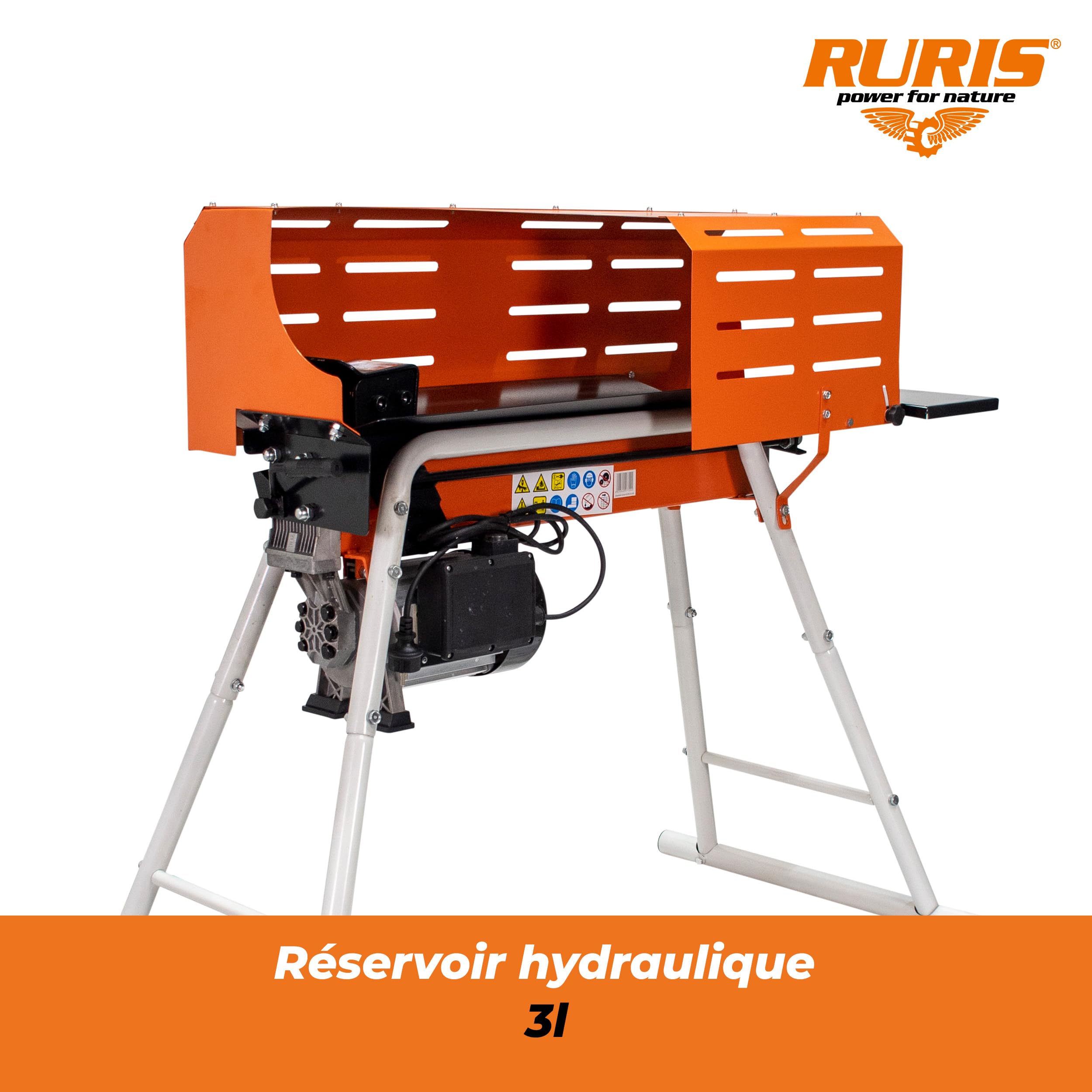 RURIS POWER FOR NATURE Fendeur de bûches électrique DL700-2200W, 7 tonnes, Capacité 52cm x 25cm - Avec Support et Cage